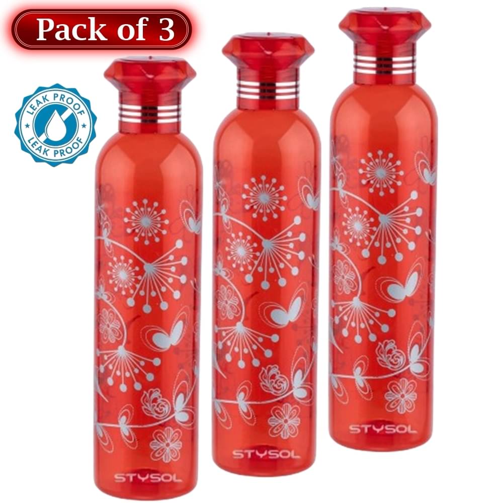     			Stysol Water Bottels Red Plastic Water Bottle 1000 mL ( Set of 3 )