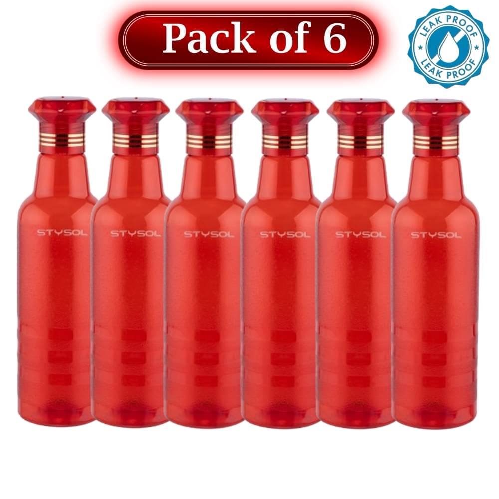     			Stysol Water Bottels Red Plastic Water Bottle 1000 mL ( Set of 6 )