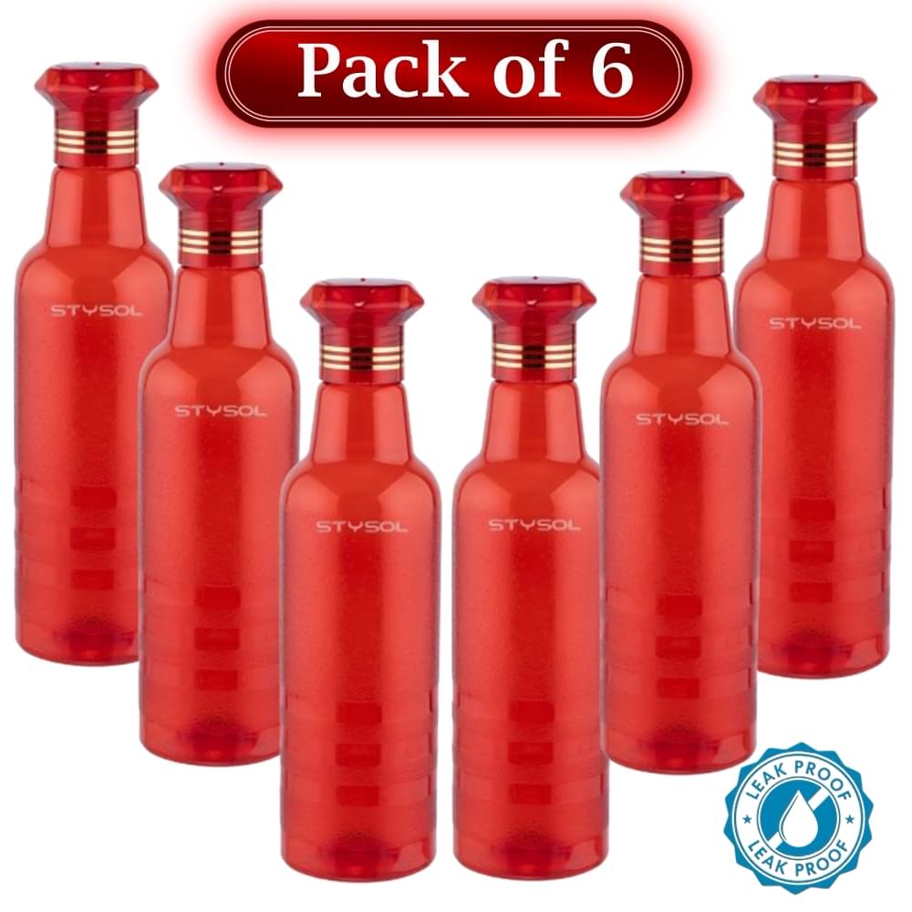     			Stysol Water Bottels Red Plastic Water Bottle 1000 mL ( Set of 6 )