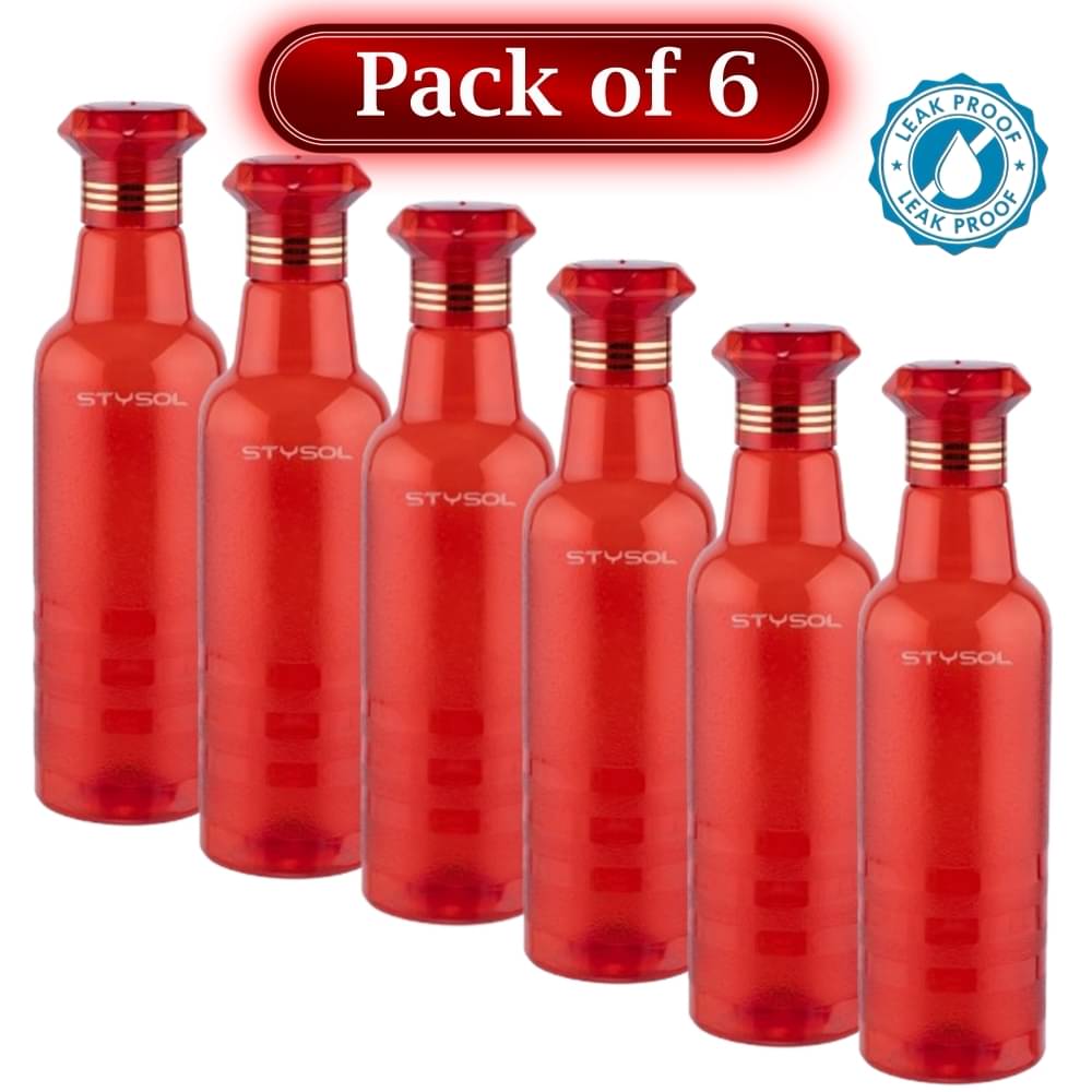     			Stysol Water Bottels Red Plastic Water Bottle 1000 mL ( Set of 6 )