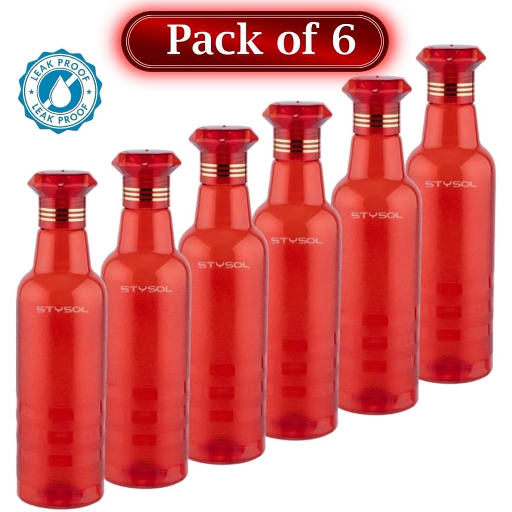     			Stysol Water Bottels Red Plastic Water Bottle 1000 mL ( Set of 6 )