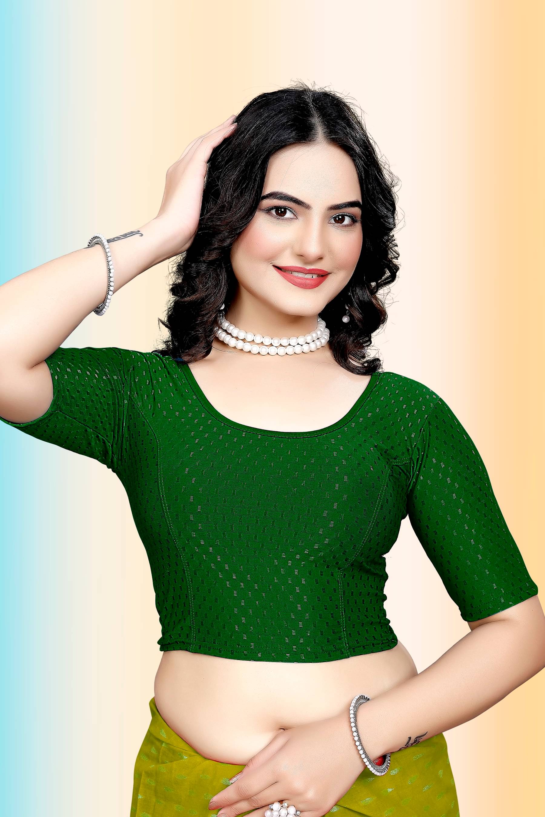     			TANISHM FEB TEX Green Readymade without Pad Cotton Women's Blouse ( Pack of 1 )