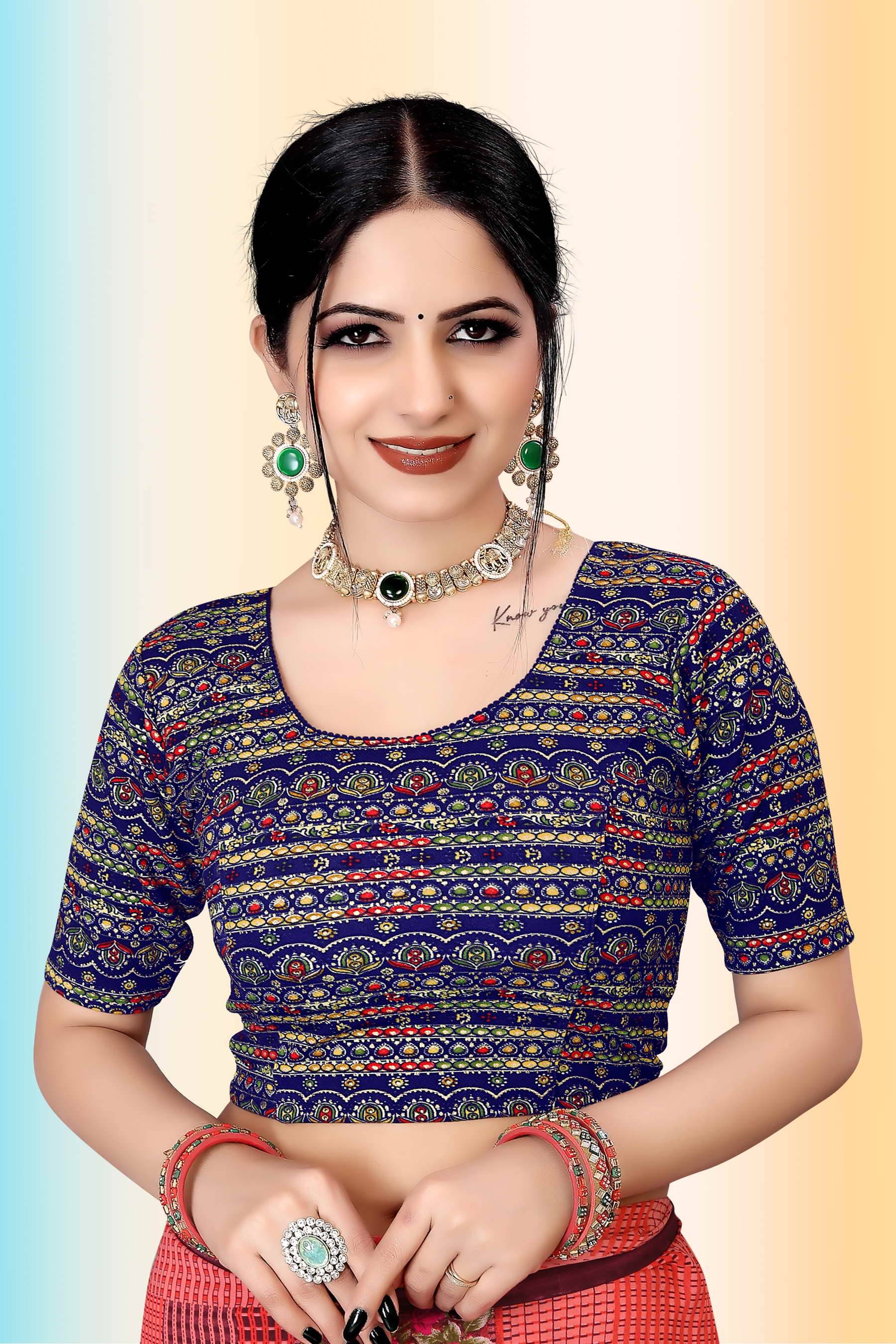     			TANISHM FEB TEX Navy Blue Readymade without Pad Cotton Women's Blouse ( Pack of 1 )