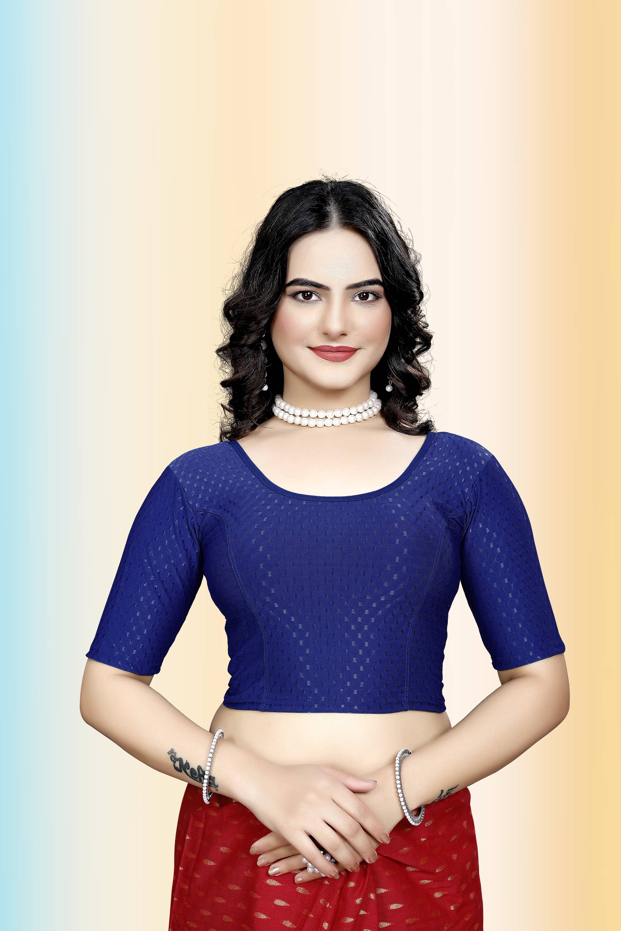     			TANISHM FEB TEX Navy Blue Readymade without Pad Cotton Women's Blouse ( Pack of 1 )