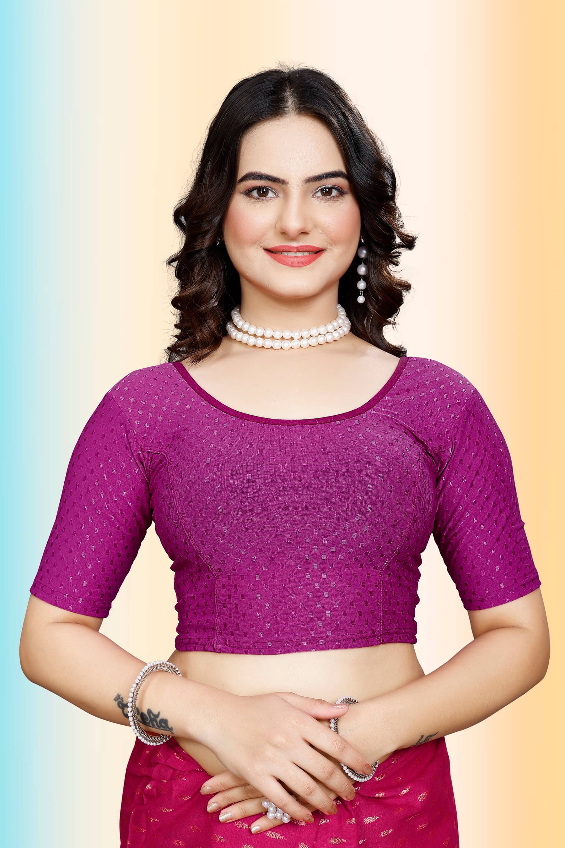     			TANISHM FEB TEX Purple Readymade without Pad Cotton Women's Blouse ( Pack of 1 )