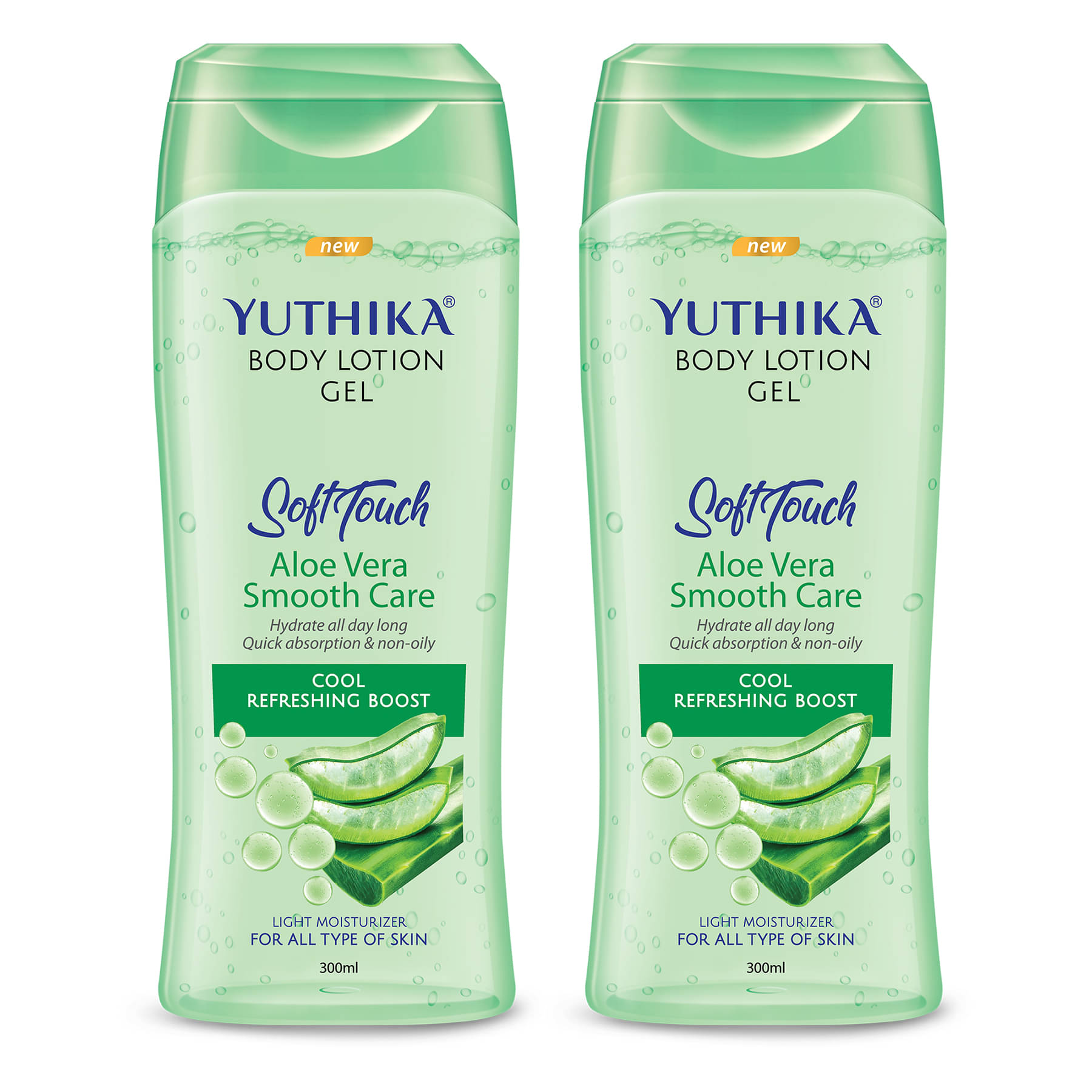     			Yuthika Body Lotion Gel Aloe Vera Smooth Care 300ml Pack of 2, Aloe Vera Gel Body Lotion for Summer & Winter