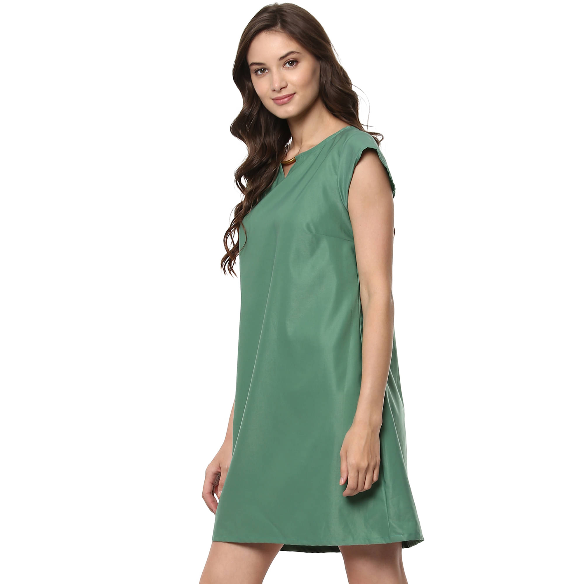 Zima Leto Women Polyester Solid Fit & Flare Dress ( Green ) Zima Leto Women Polyester Solid Fit & Flare Dress ( Green )