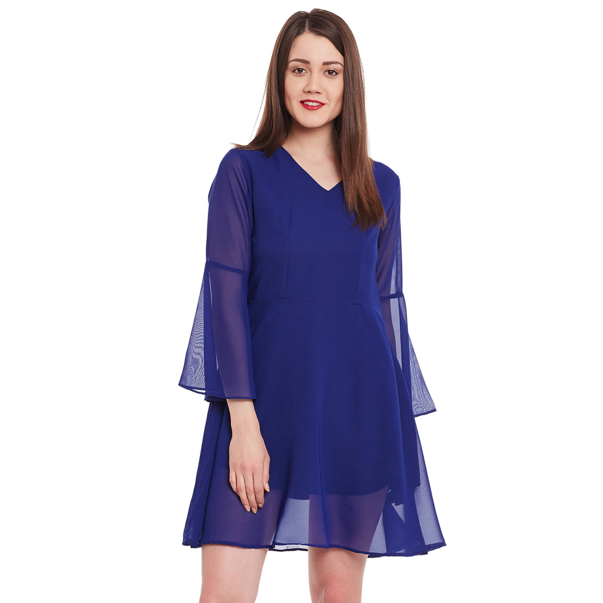     			Zima Leto Women Polyester Solid Fit & Flare Dress ( Blue )