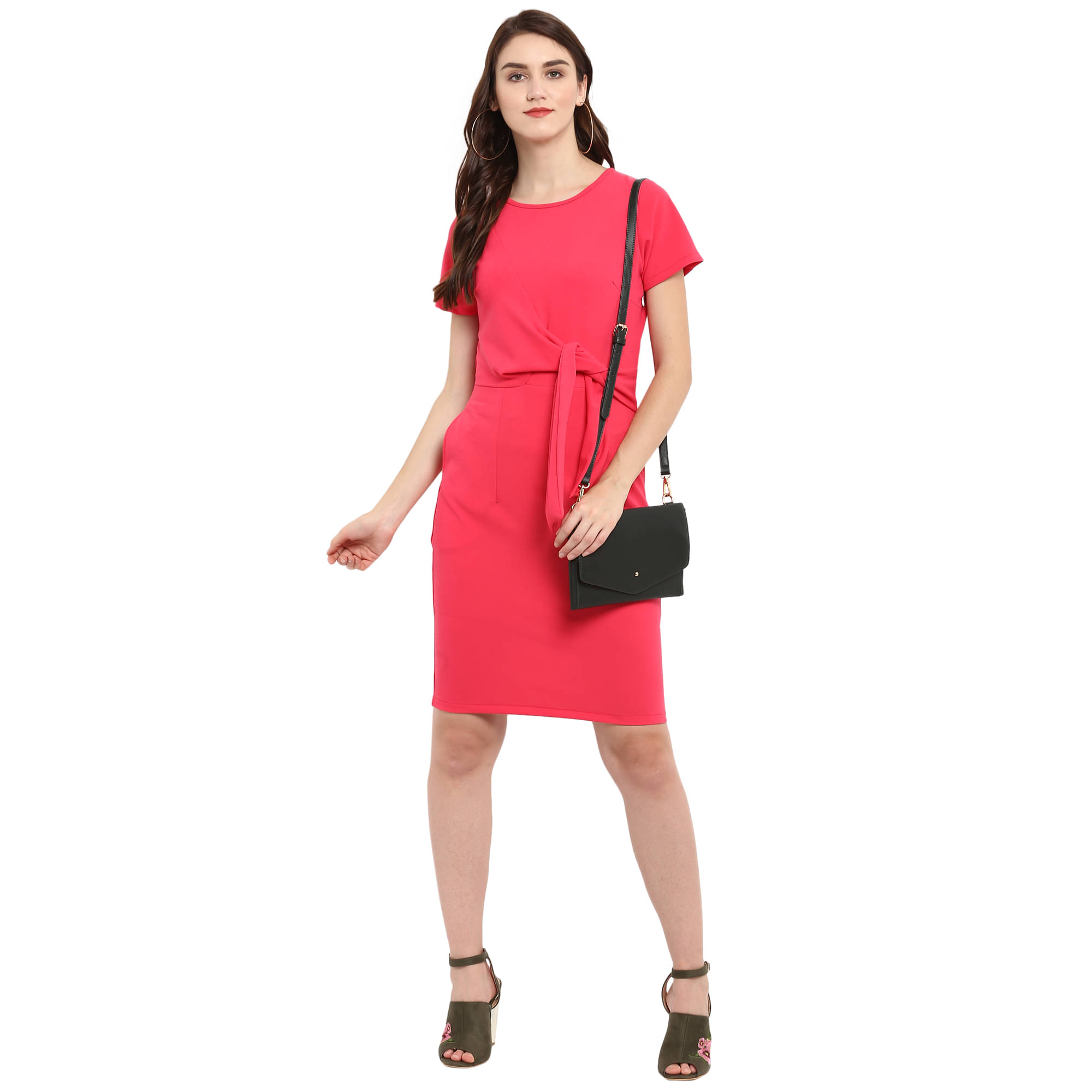Zima Leto Women Polyester Solid Bodycon Dress ( Pink ) Zima Leto Women Polyester Solid Bodycon Dress ( Pink )