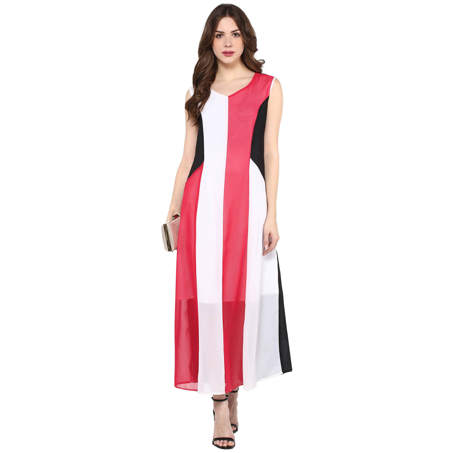     			Zima Leto Women Polyester Striped Fit & Flare Dress ( White )
