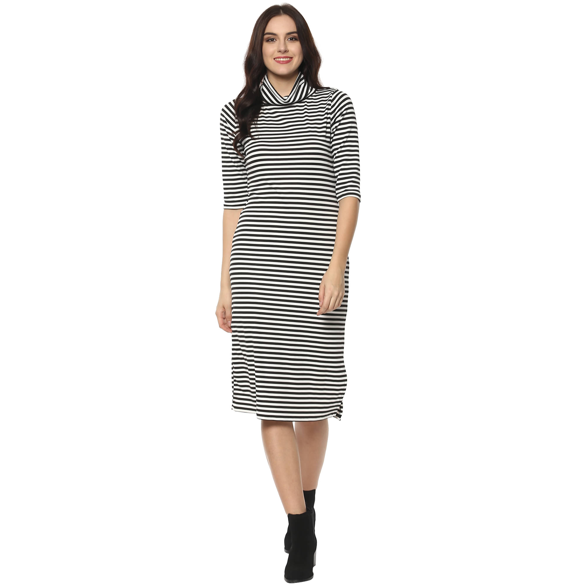    			Zima Leto Polyester Striped Knee Length Women's Fit & Flare Dress - Black ( Pack of 1 )