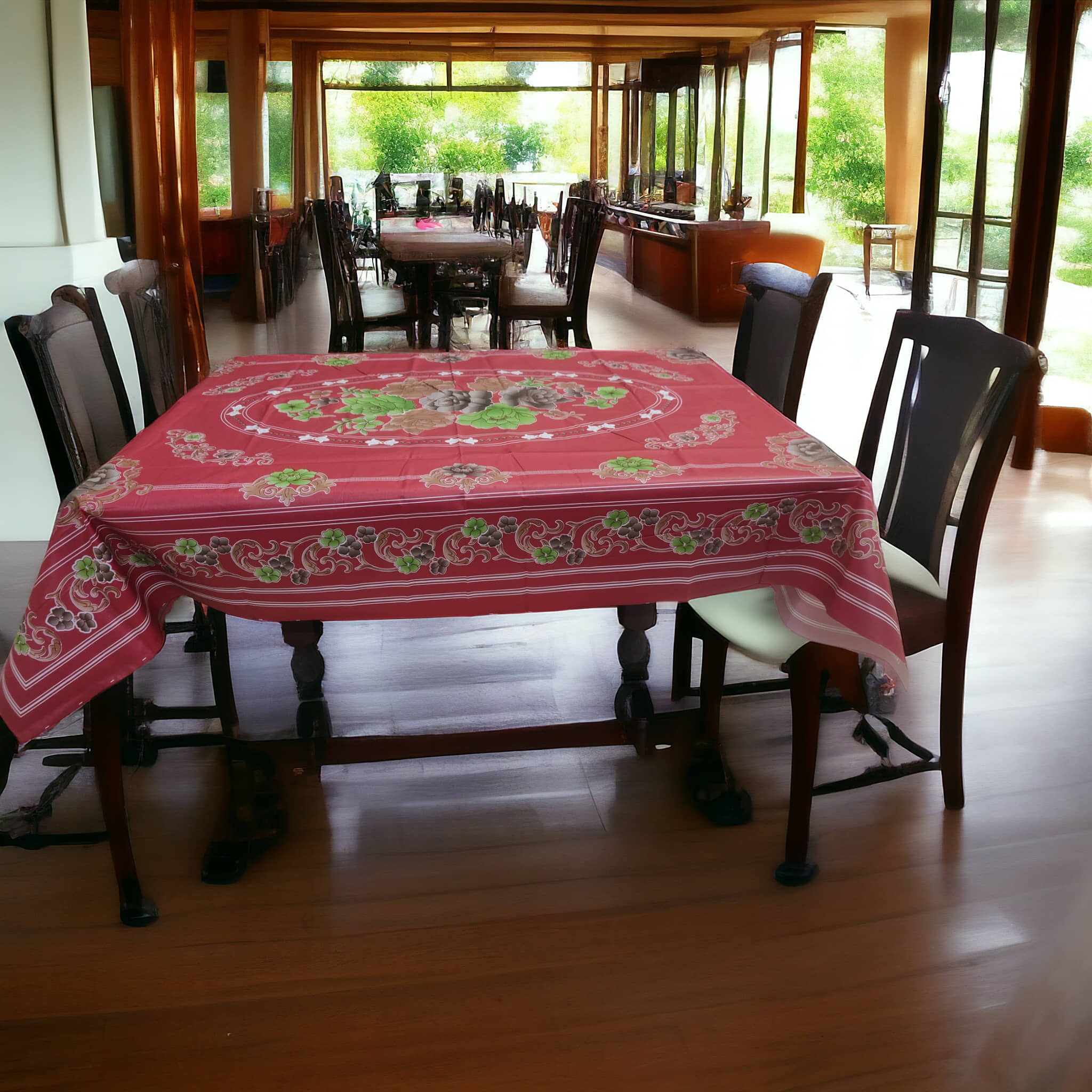 mopak decor Embroidered Polyester 6 Seater Rectangle Table Cover ( 152 x 102 ) cm Pack of 1 Red