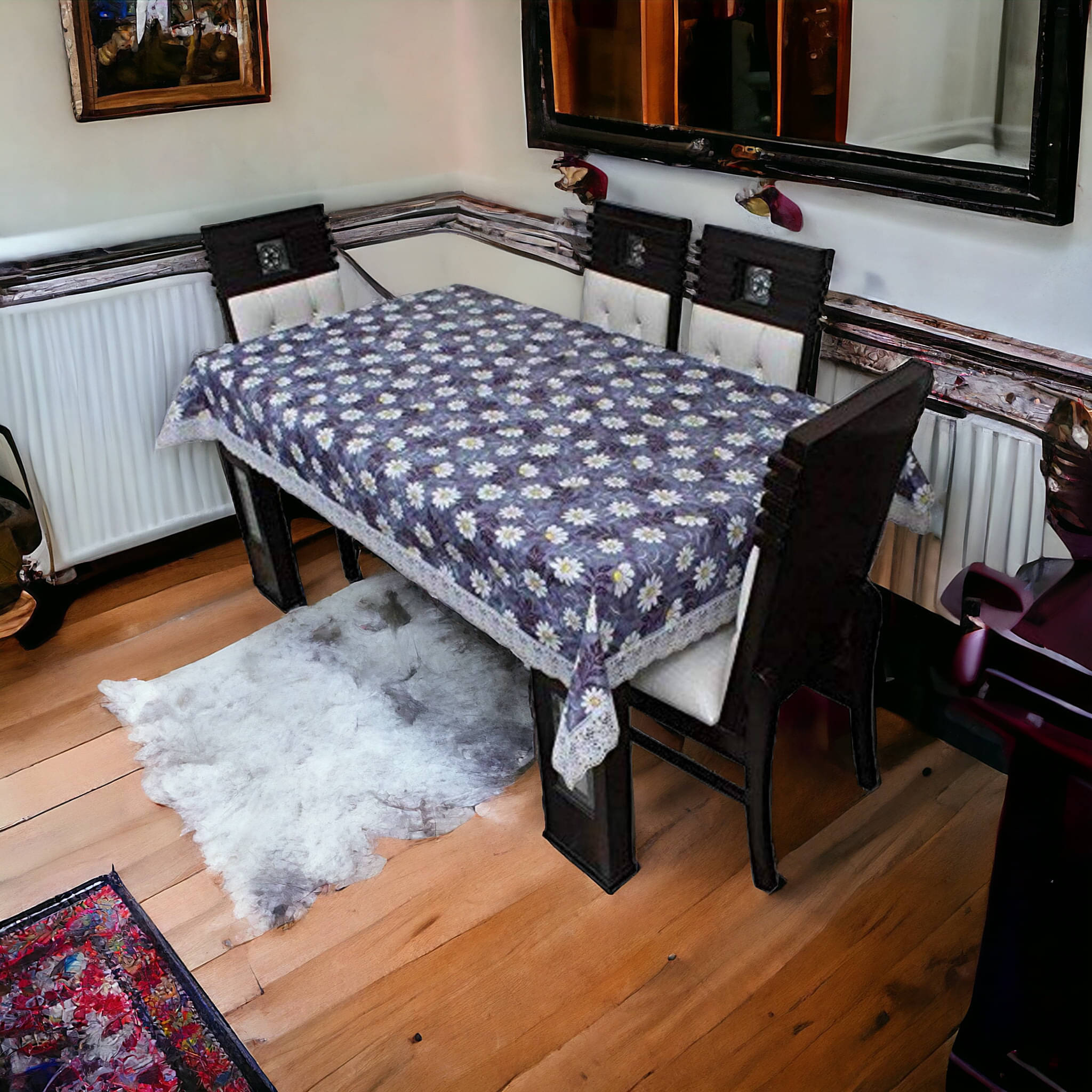     			mopak decor Embroidered Polyester 6 Seater Rectangle Table Cover ( 229 x 152 ) cm Pack of 1 Blue