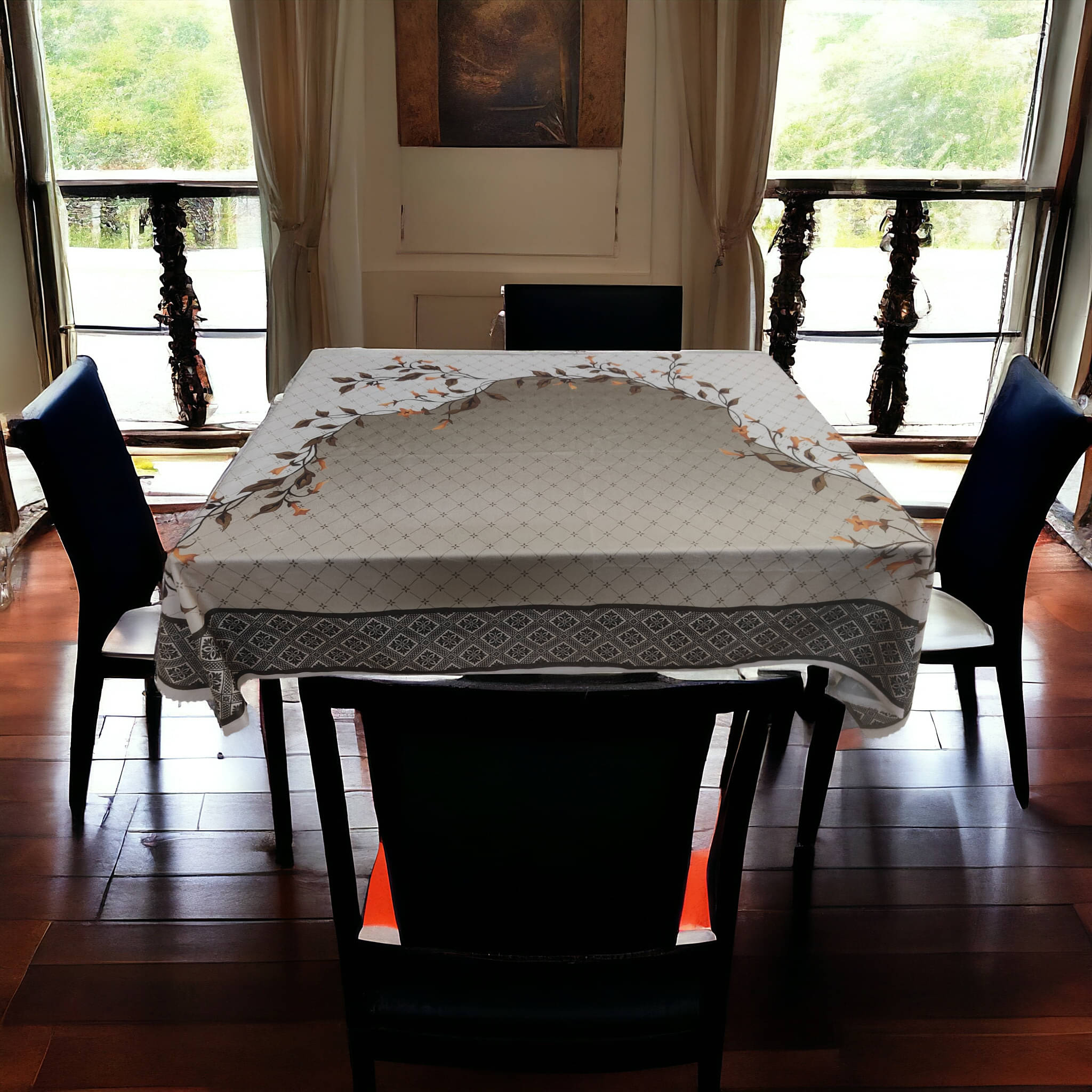     			mopak decor Embroidered Polyester 6 Seater Rectangle Table Cover ( 137 x 91 ) cm Pack of 1 Beige