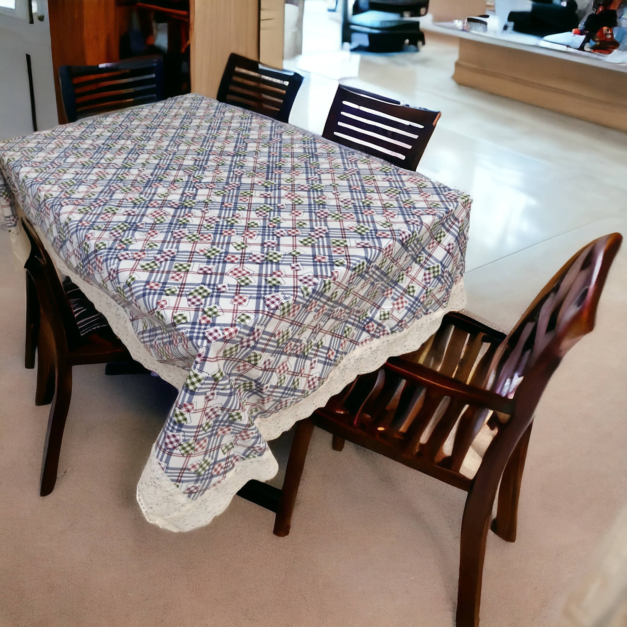     			mopak decor Embroidered Polyester 6 Seater Rectangle Table Cover ( 229 x 152 ) cm Pack of 1 Blue