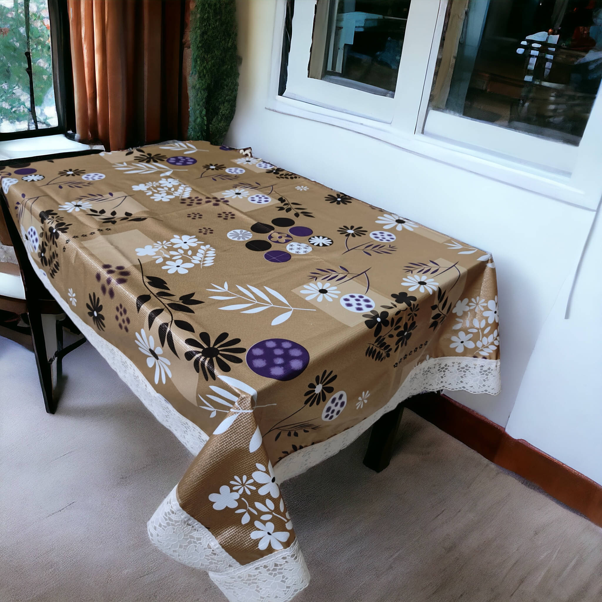     			mopak decor Embroidered Polyester 6 Seater Rectangle Table Cover ( 229 x 152 ) cm Pack of 1 Yellow