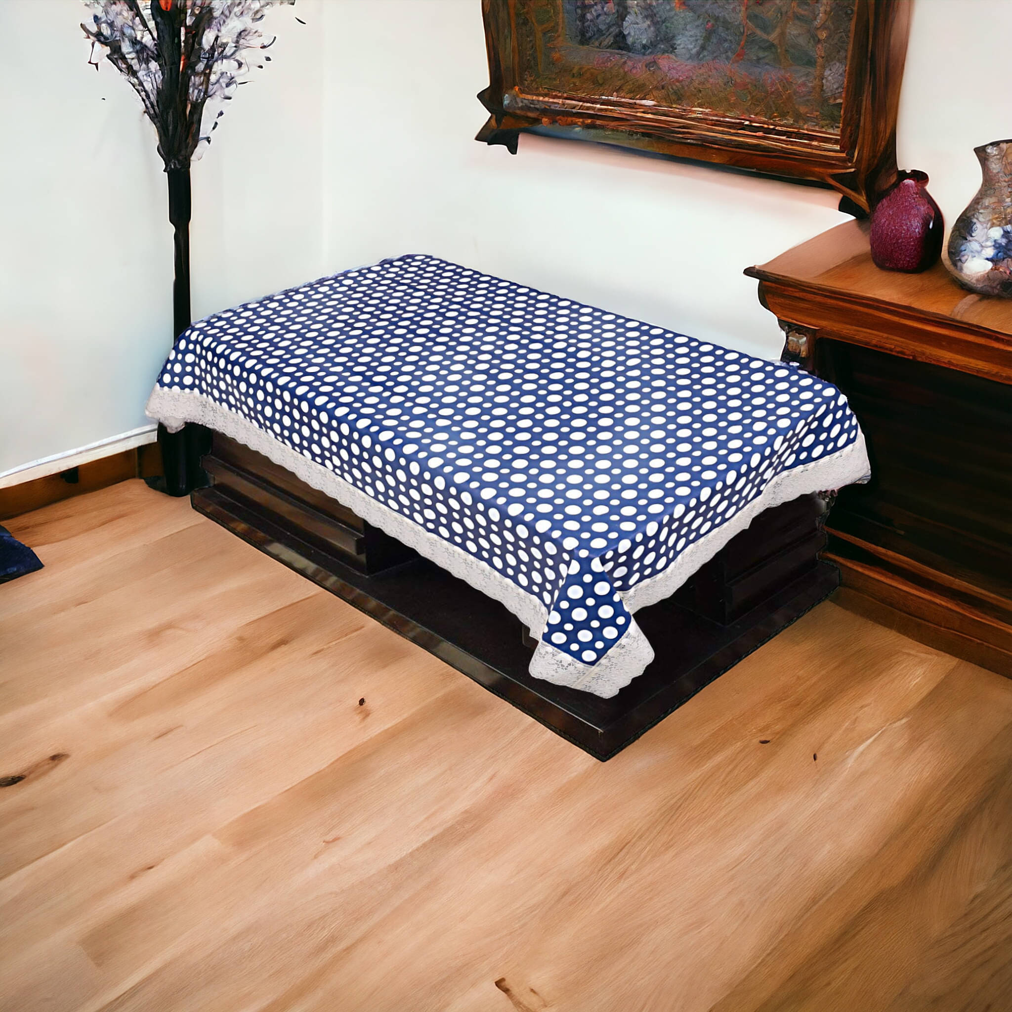     			mopak decor Embroidered Polyester 6 Seater Rectangle Table Cover ( 152 x 102 ) cm Pack of 1 Blue