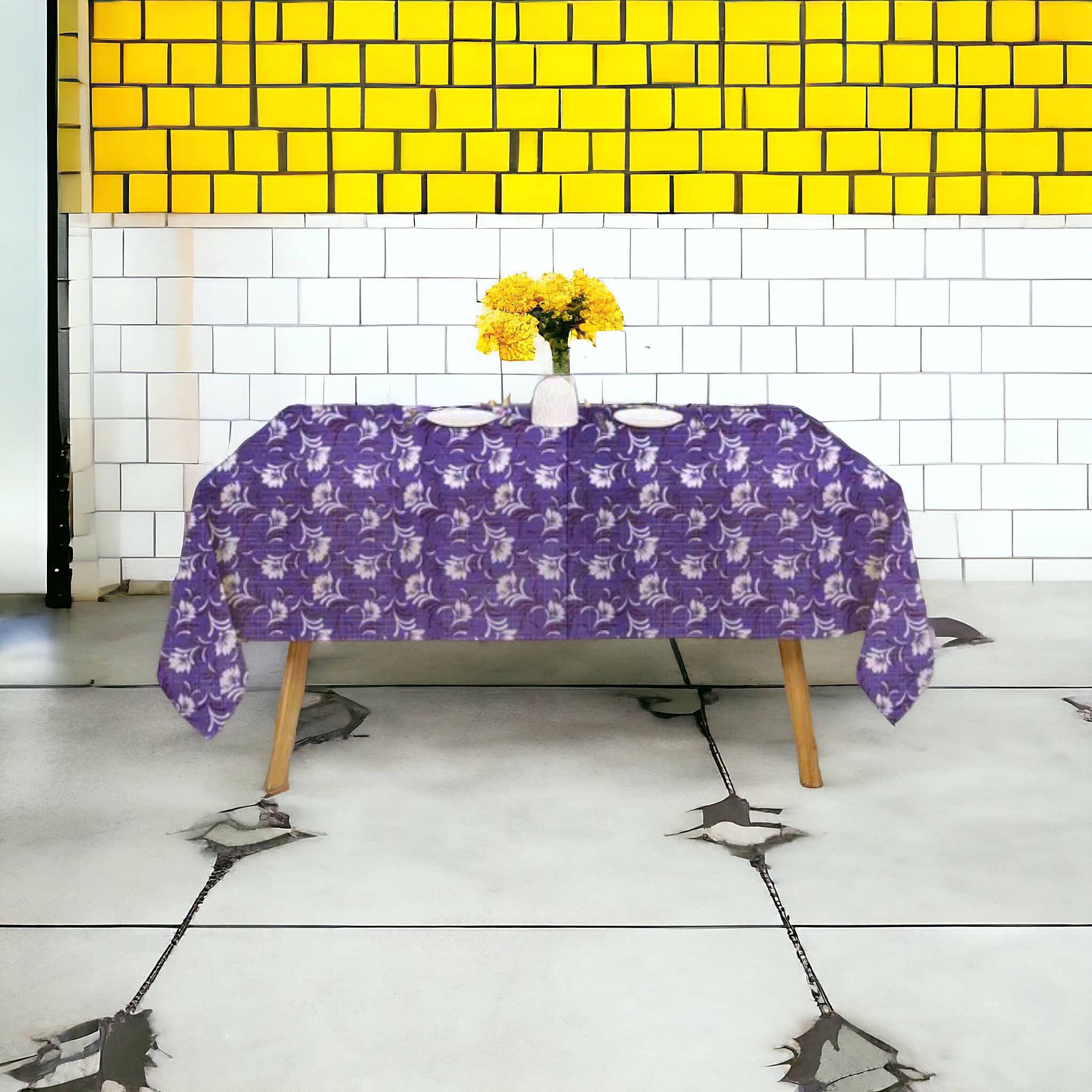     			mopak decor Embroidered Polyester 6 Seater Rectangle Table Cover ( 198 x 137 ) cm Pack of 1 Purple