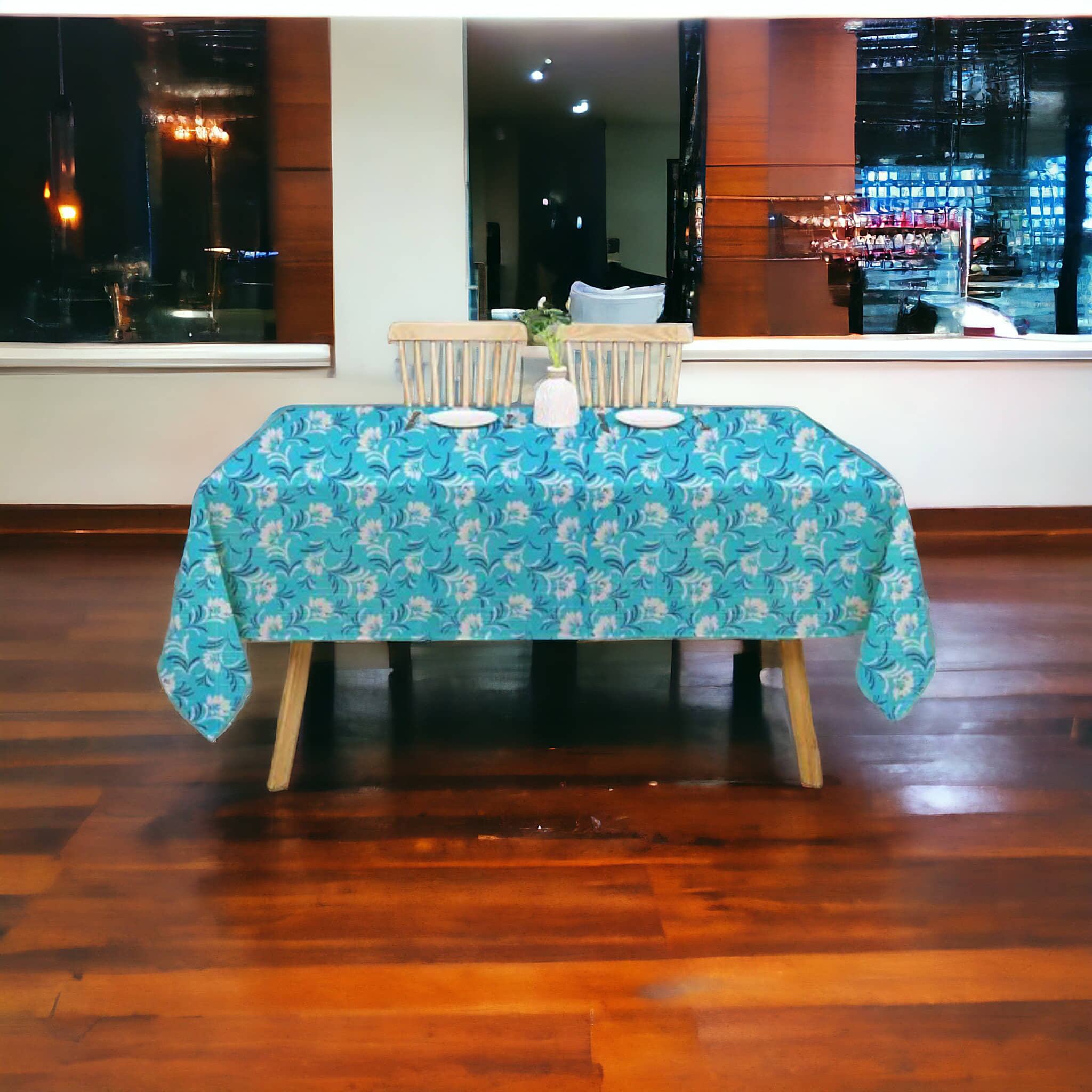 mopak decor Embroidered Polyester 6 Seater Rectangle Table Cover ( 198 x 137 ) cm Pack of 1 Blue