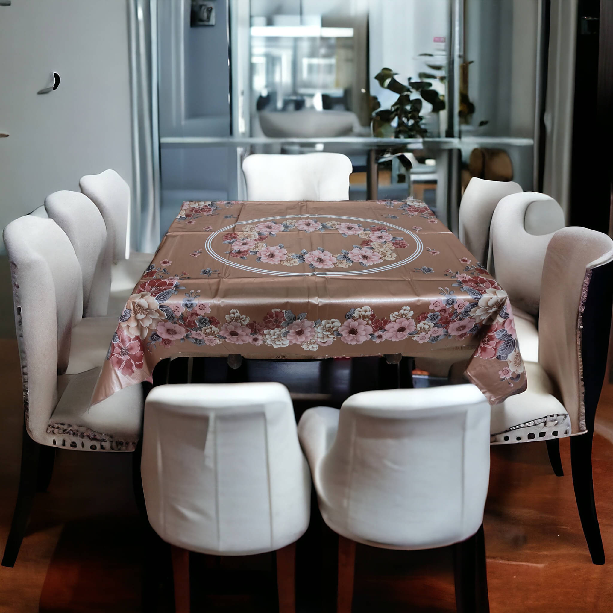     			mopak decor Embroidered Polyester 6 Seater Rectangle Table Cover ( 137 x 91 ) cm Pack of 1 Brown