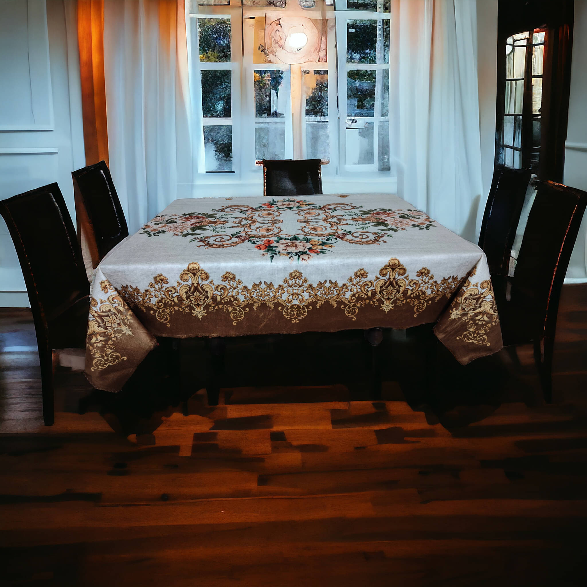 mopak decor Printed Polyester 2 Seater Square Table Cover ( 137 x 91 ) cm Pack of 1 Brown mopak decor Printed Polyester 2 Seater Square Table Cover ( 137 x 91 ) cm Pack of 1 Brown