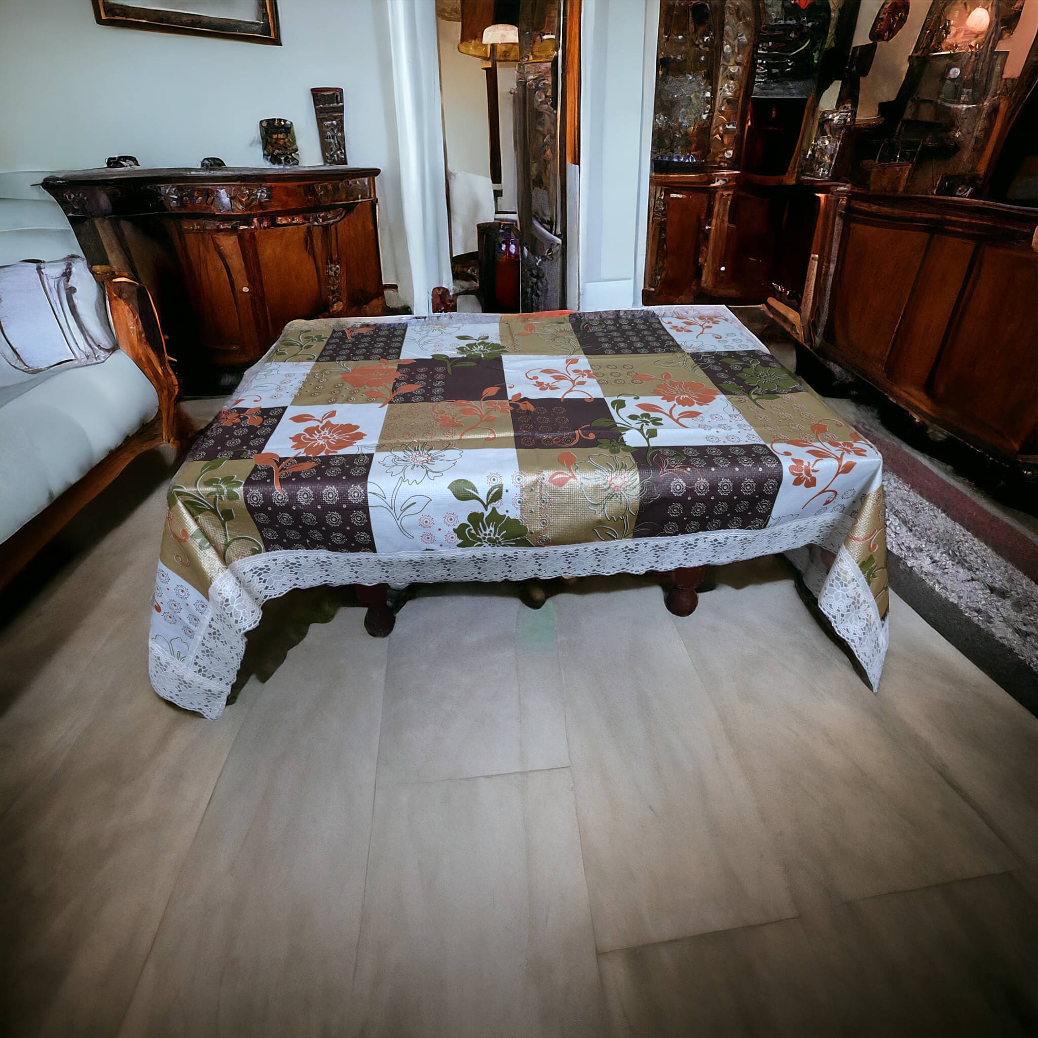 mopak decor Printed Polyester 2 Seater Square Table Cover ( 152 x 102 ) cm Pack of 1 Brown mopak decor Printed Polyester 2 Seater Square Table Cover ( 152 x 102 ) cm Pack of 1 Brown