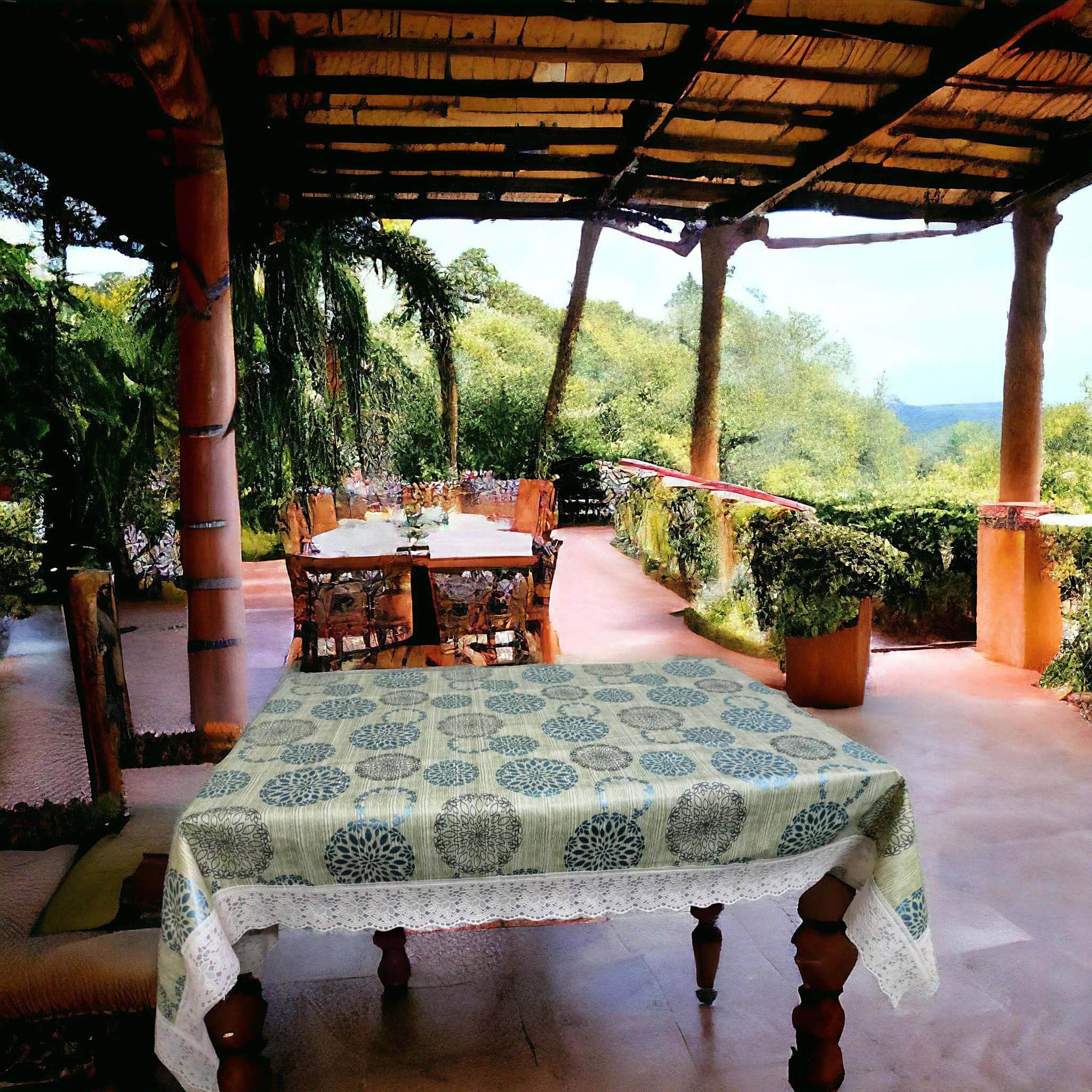     			mopak decor Printed Polyester 2 Seater Square Table Cover ( 152 x 102 ) cm Pack of 1 Green