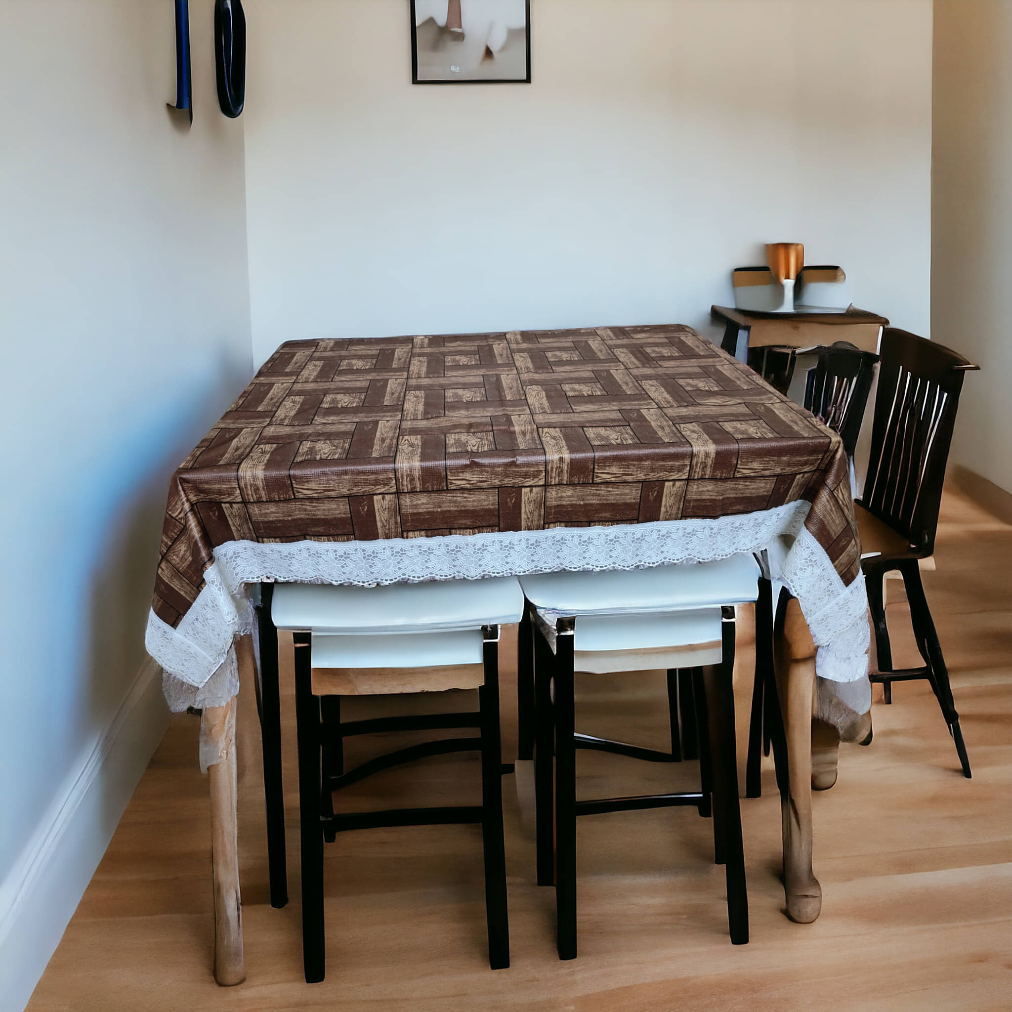     			mopak decor Printed Polyester 2 Seater Square Table Cover ( 152 x 102 ) cm Pack of 1 Brown