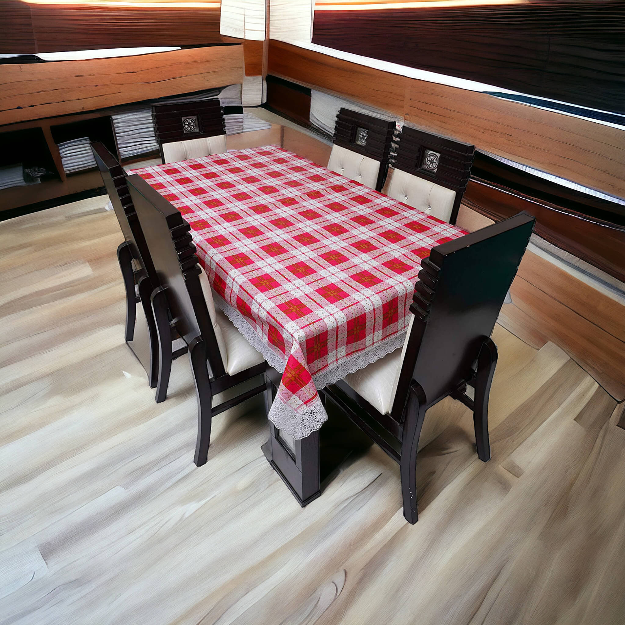     			mopak decor Printed Polyester 2 Seater Square Table Cover ( 152 x 102 ) cm Pack of 1 Red