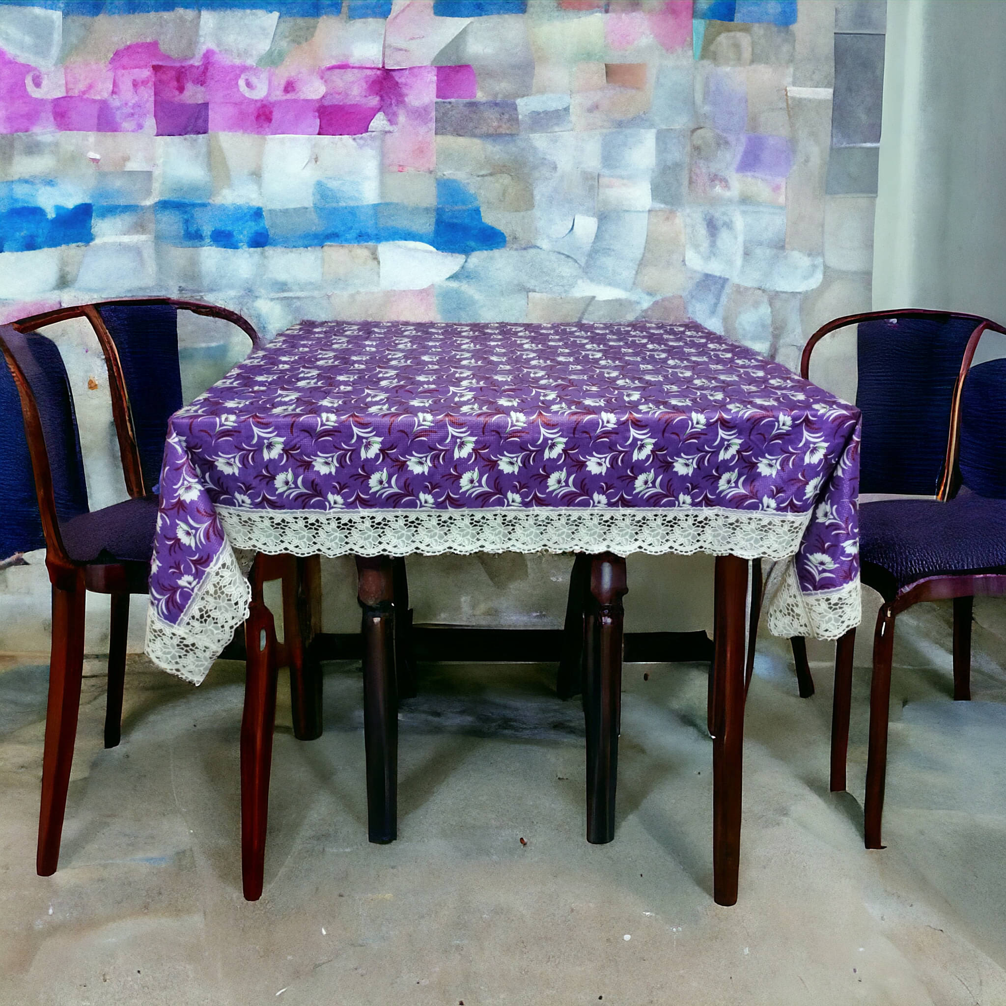     			mopak decor Printed Polyester 2 Seater Square Table Cover ( 152 x 102 ) cm Pack of 1 Purple