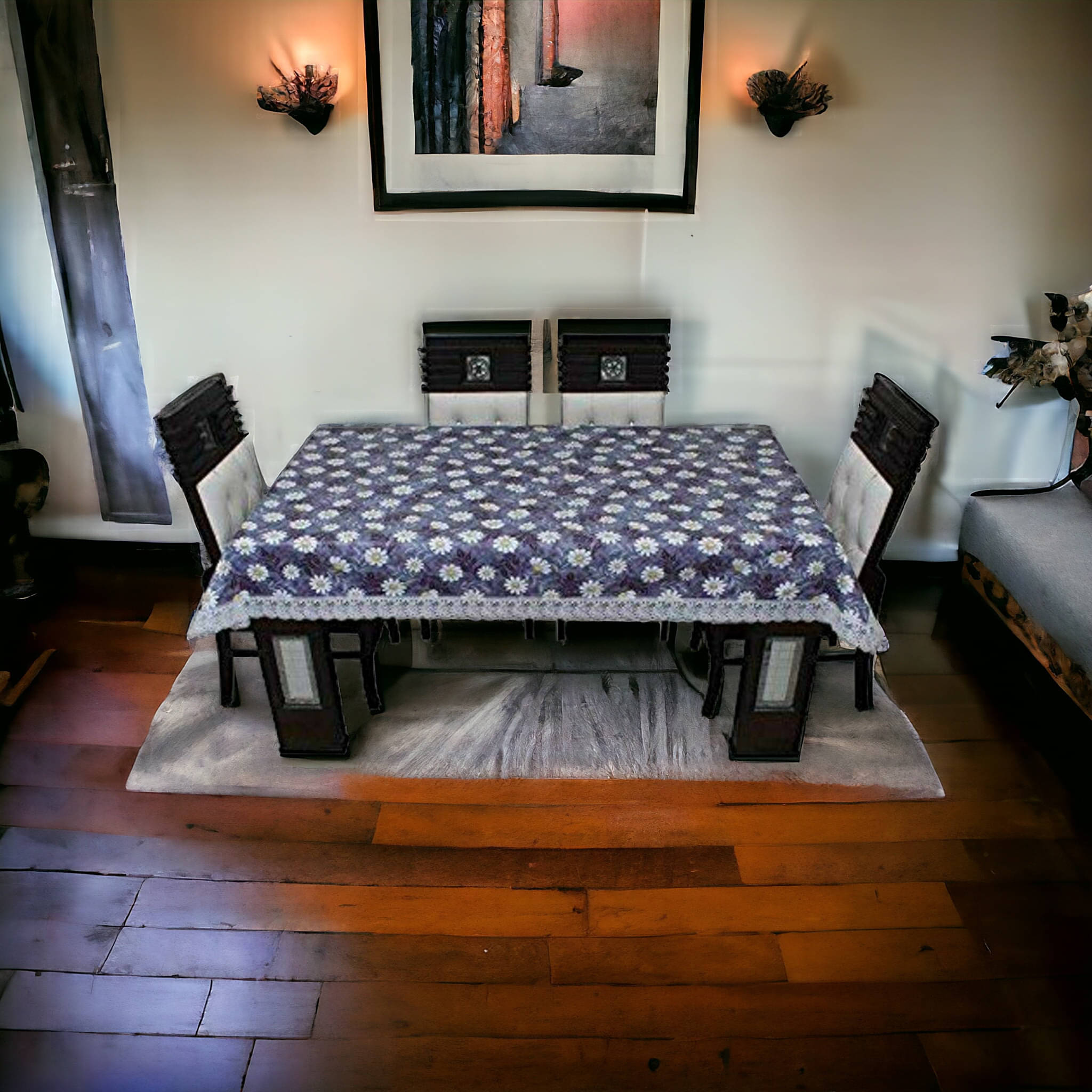     			mopak decor Printed Polyester 2 Seater Square Table Cover ( 152 x 102 ) cm Pack of 1 Blue