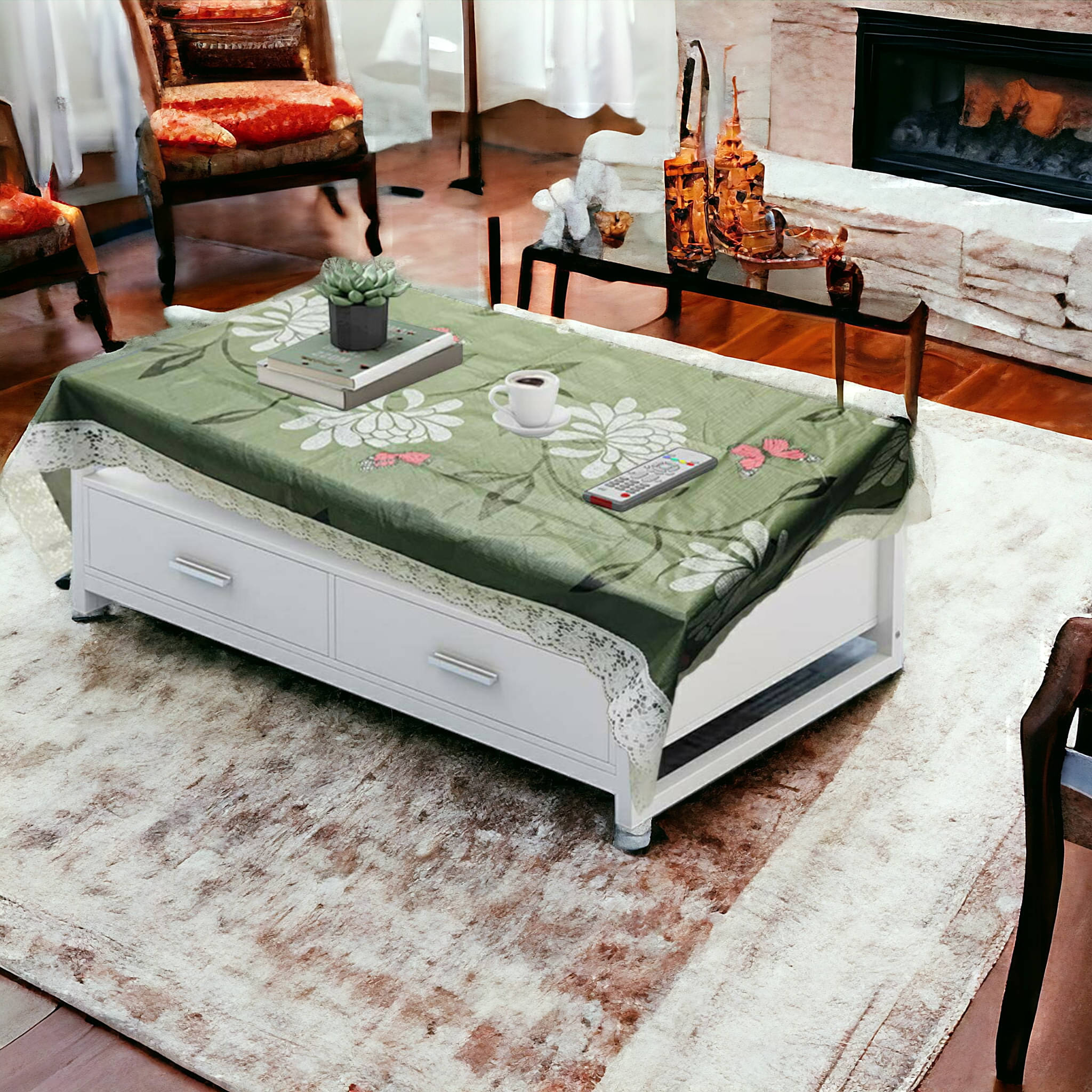 mopak decor Printed Polyester 2 Seater Square Table Cover ( 152 x 102 ) cm Pack of 1 Green mopak decor Printed Polyester 2 Seater Square Table Cover ( 152 x 102 ) cm Pack of 1 Green
