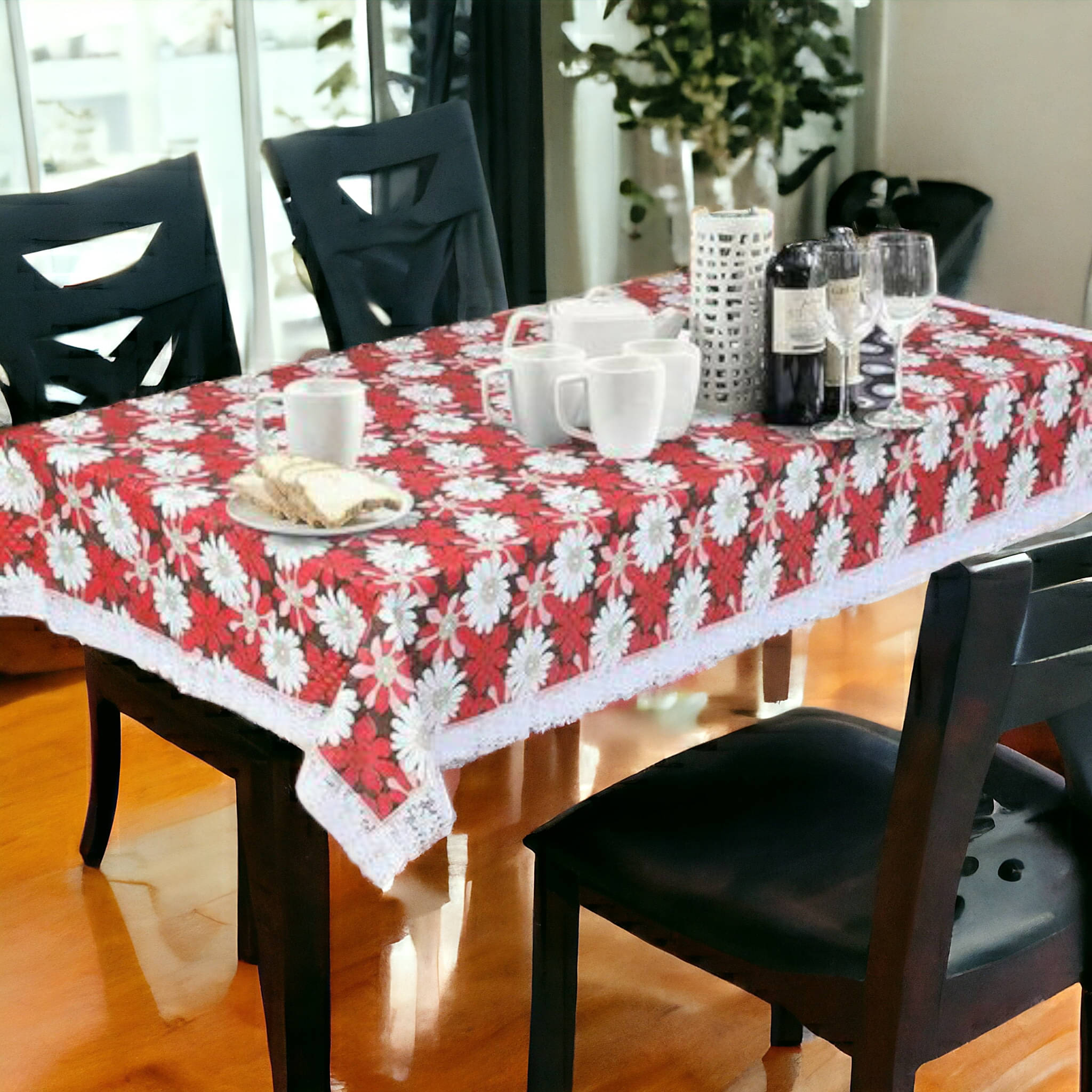 mopak decor Printed Polyester 2 Seater Square Table Cover ( 152 x 102 ) cm Pack of 1 Red mopak decor Printed Polyester 2 Seater Square Table Cover ( 152 x 102 ) cm Pack of 1 Red