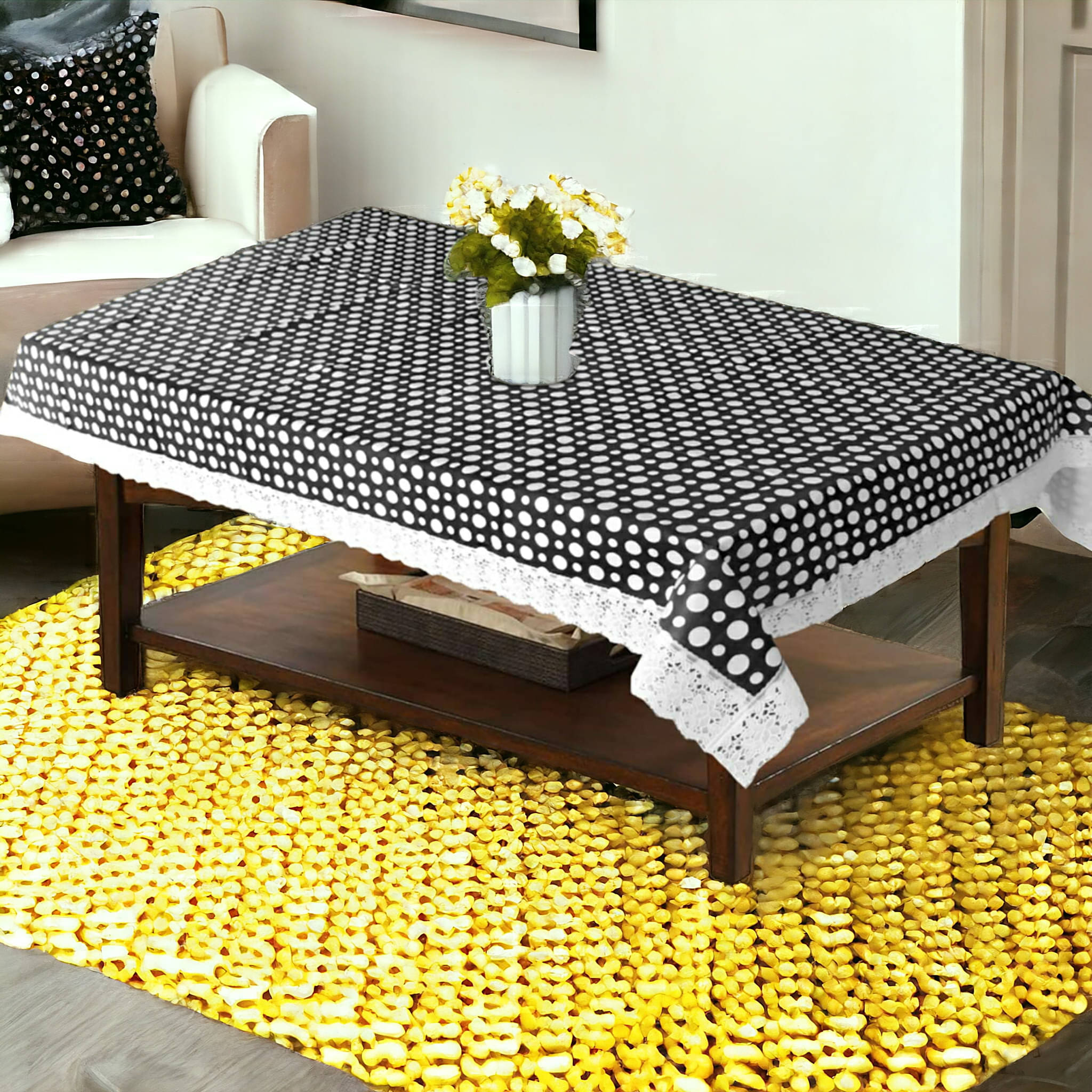mopak decor Printed Polyester 2 Seater Square Table Cover ( 152 x 102 ) cm Pack of 1 Black mopak decor Printed Polyester 2 Seater Square Table Cover ( 152 x 102 ) cm Pack of 1 Black