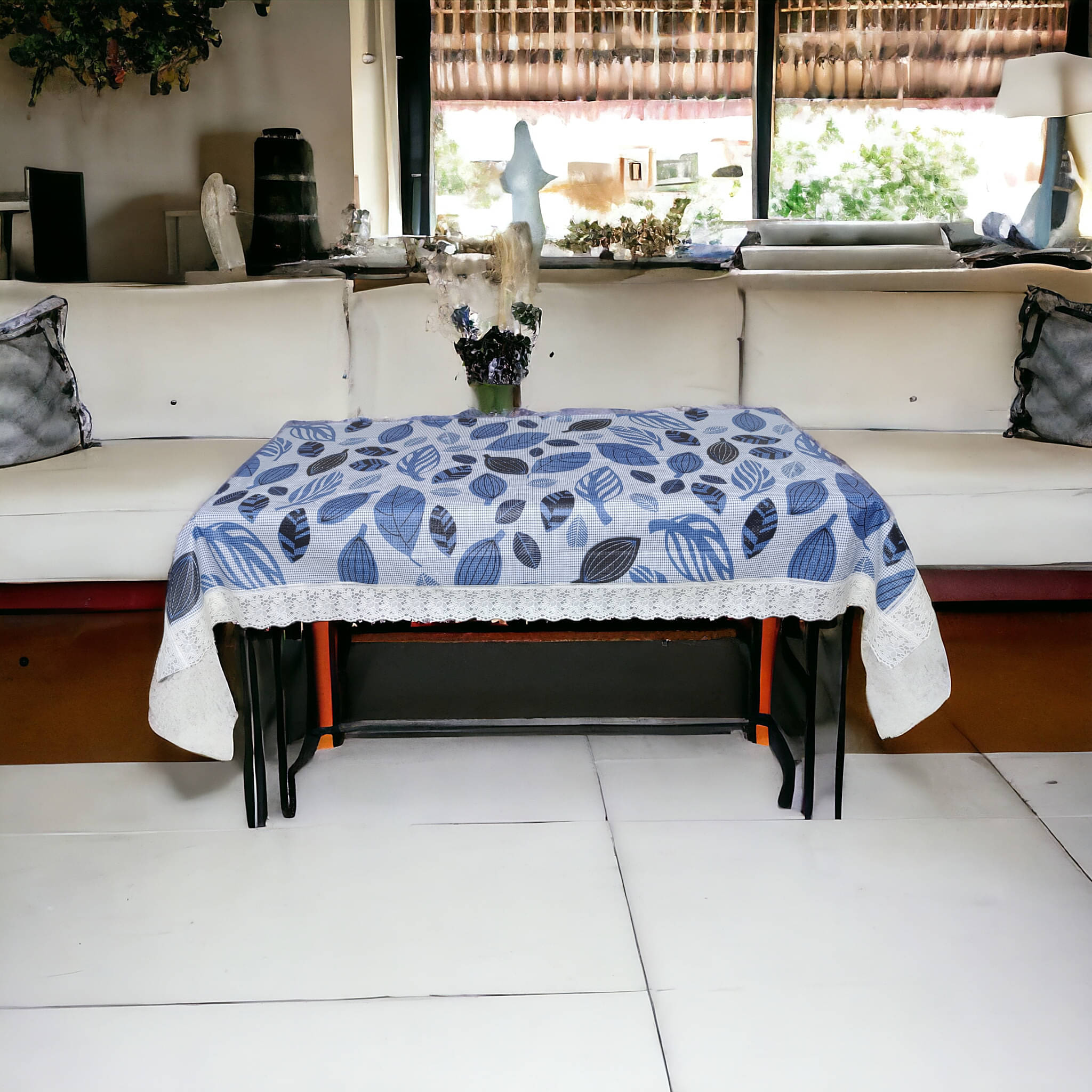 mopak decor Printed Polyester 2 Seater Square Table Cover ( 152 x 102 ) cm Pack of 1 Blue mopak decor Printed Polyester 2 Seater Square Table Cover ( 152 x 102 ) cm Pack of 1 Blue