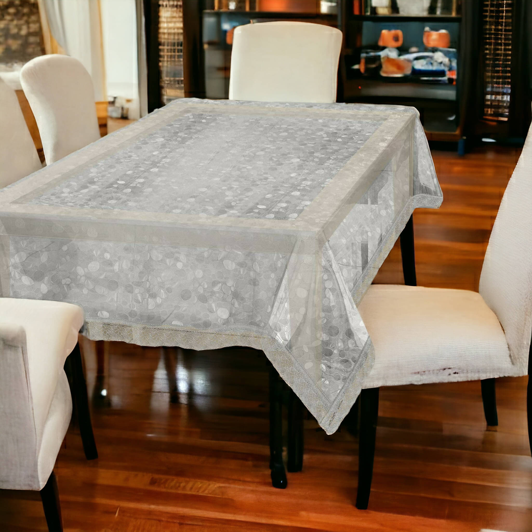     			mopak decor Printed Polyester 2 Seater Square Table Cover ( 152 x 102 ) cm Pack of 1 White