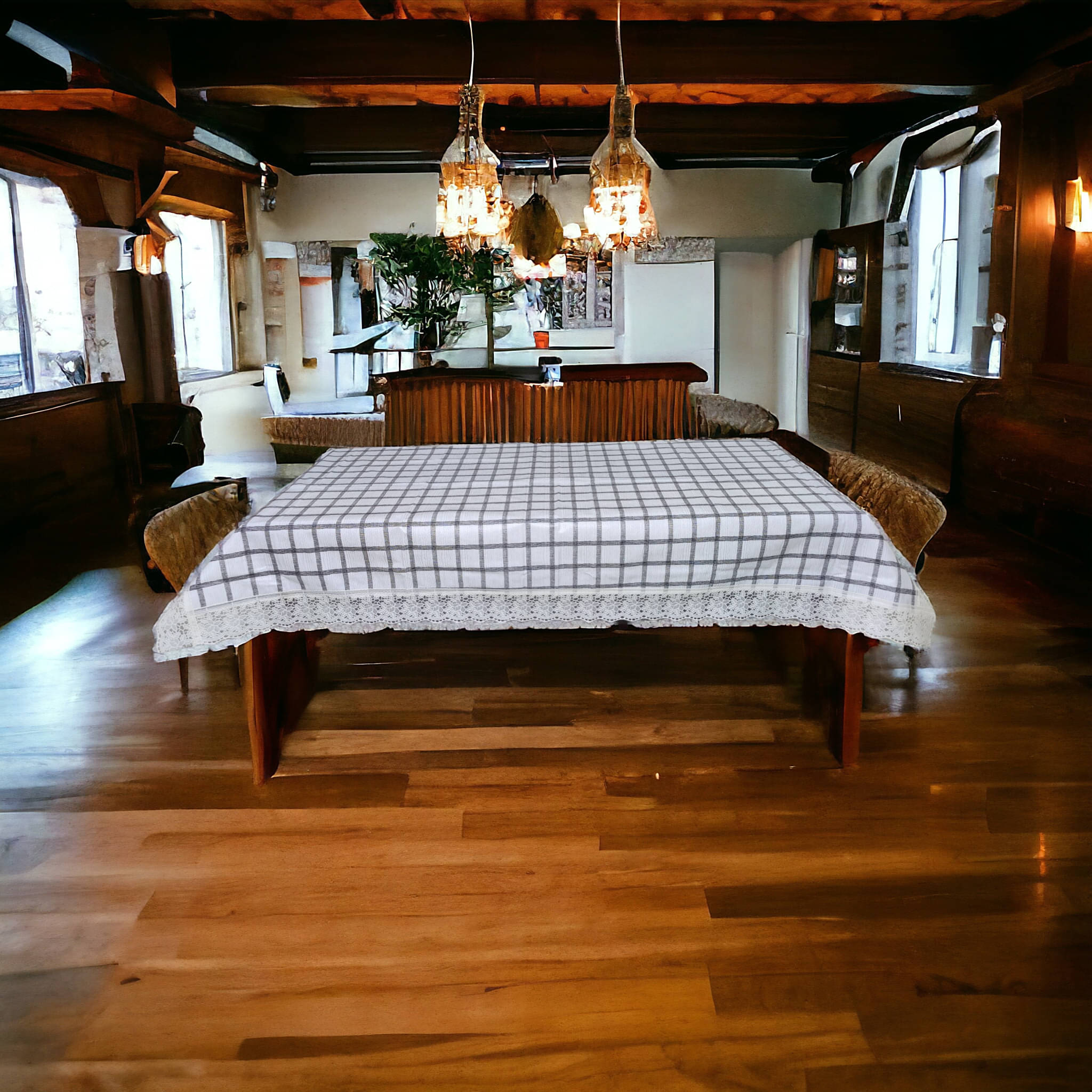     			mopak decor Printed Polyester 4 Seater Square Table Cover ( 152 x 102 ) cm Pack of 1 White