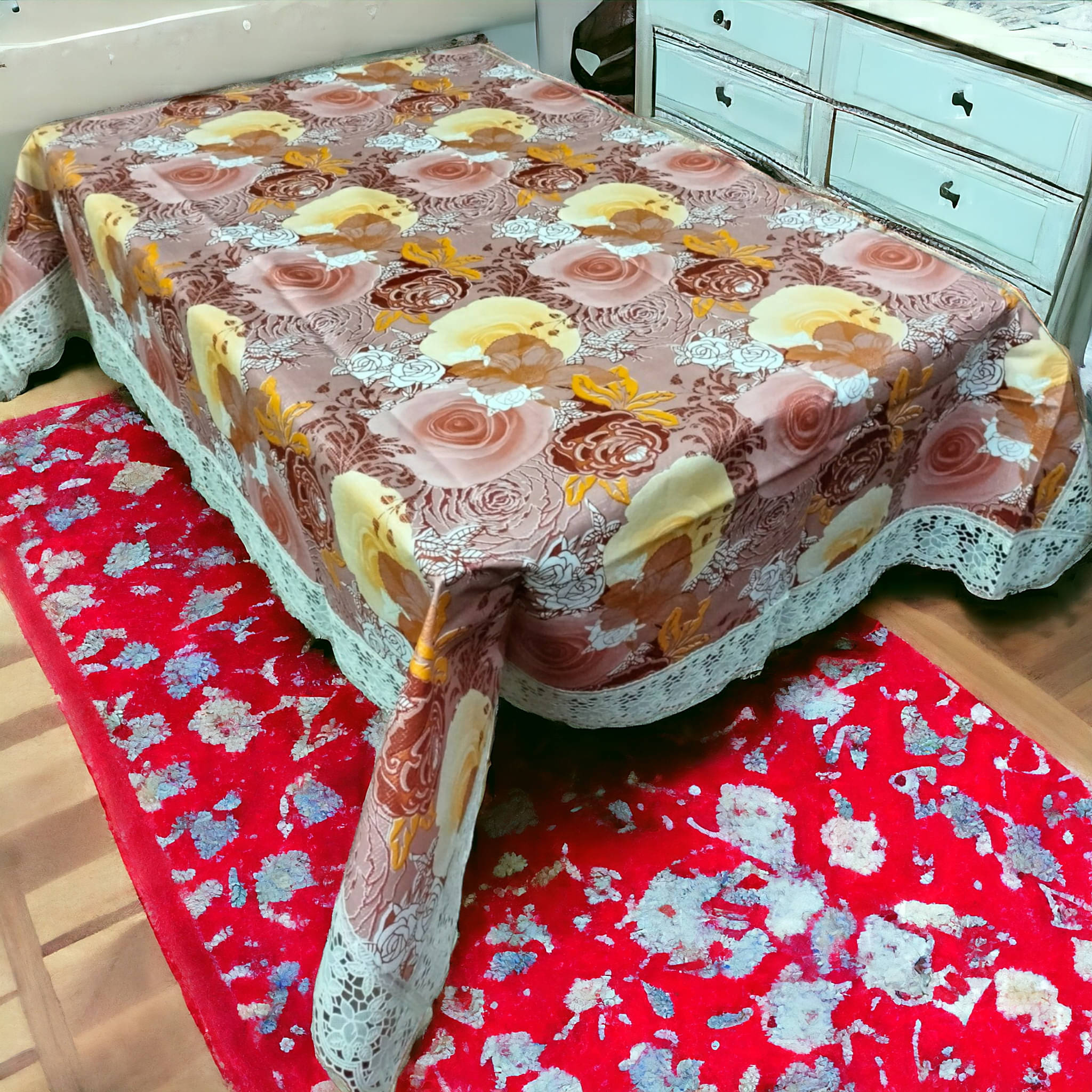 mopak decor Printed Polyester 4 Seater Square Table Cover ( 152 x 102 ) cm Pack of 1 Brown mopak decor Printed Polyester 4 Seater Square Table Cover ( 152 x 102 ) cm Pack of 1 Brown