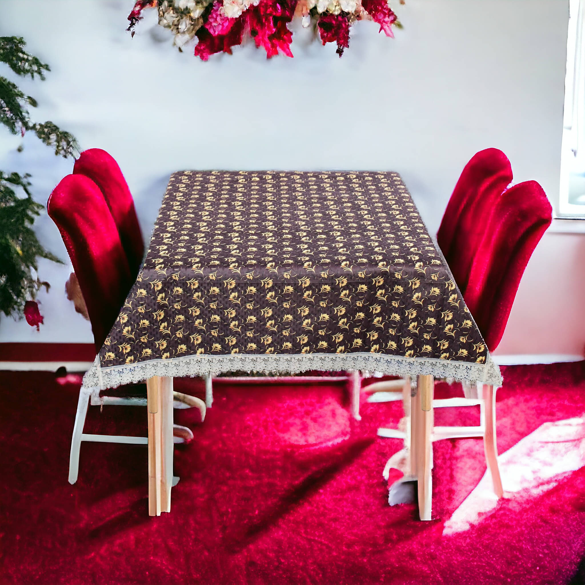     			mopak decor Printed Polyester 4 Seater Square Table Cover ( 152 x 102 ) cm Pack of 1 Brown