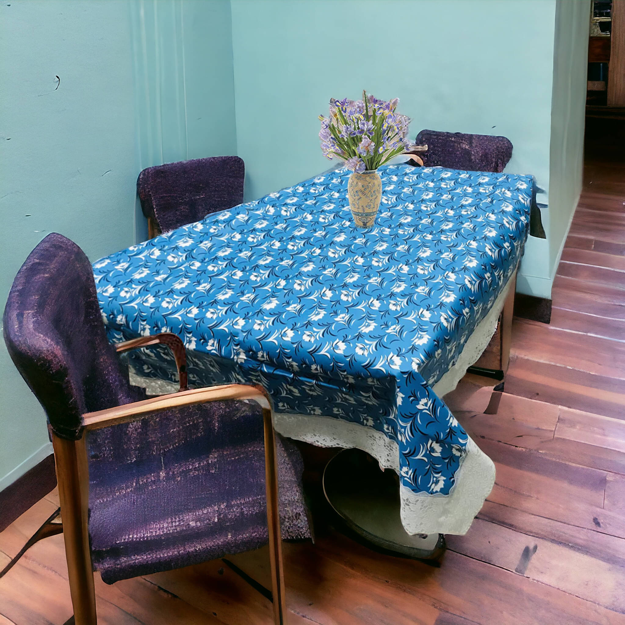 mopak decor Printed Polyester 4 Seater Square Table Cover ( 152 x 102 ) cm Pack of 1 Blue mopak decor Printed Polyester 4 Seater Square Table Cover ( 152 x 102 ) cm Pack of 1 Blue