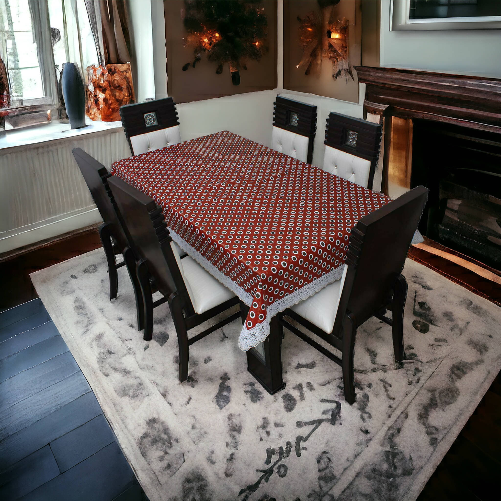 mopak decor Printed Polyester 4 Seater Square Table Cover ( 152 x 102 ) cm Pack of 1 Maroon mopak decor Printed Polyester 4 Seater Square Table Cover ( 152 x 102 ) cm Pack of 1 Maroon