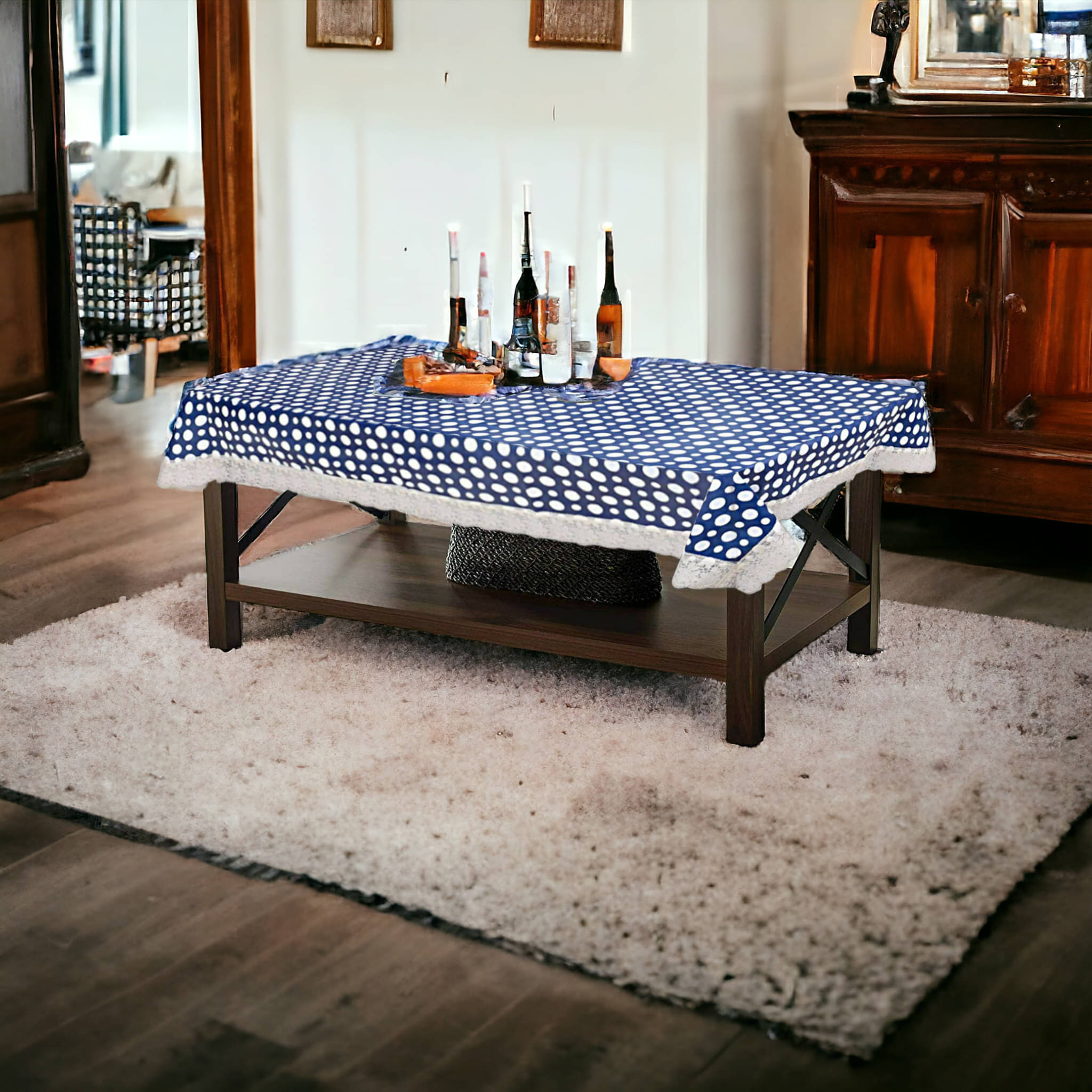     			mopak decor Printed Polyester 4 Seater Square Table Cover ( 152 x 102 ) cm Pack of 1 Blue