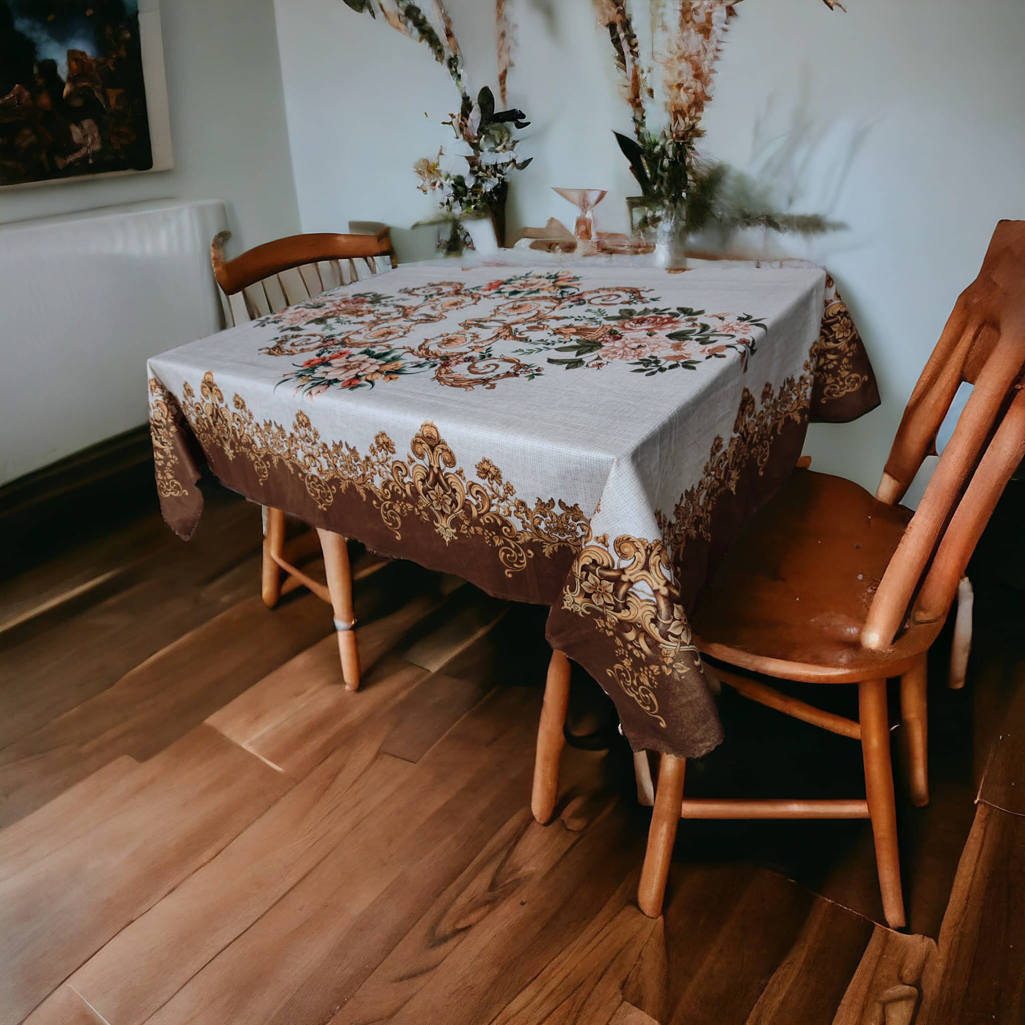     			mopak decor Printed Polyester 4 Seater Square Table Cover ( 137 x 91 ) cm Pack of 1 Brown