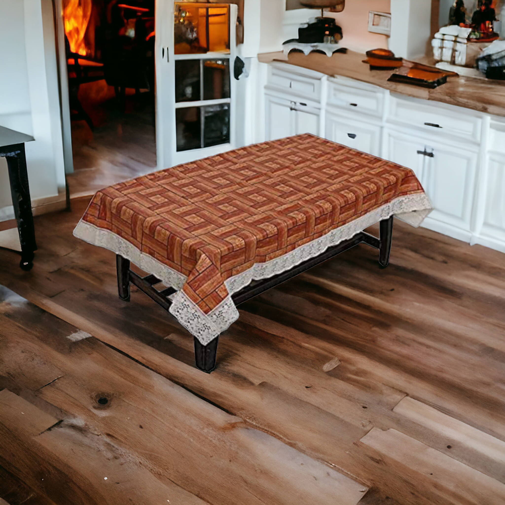 mopak decor Printed Polyester 4 Seater Square Table Cover ( 152 x 102 ) cm Pack of 1 Brown mopak decor Printed Polyester 4 Seater Square Table Cover ( 152 x 102 ) cm Pack of 1 Brown