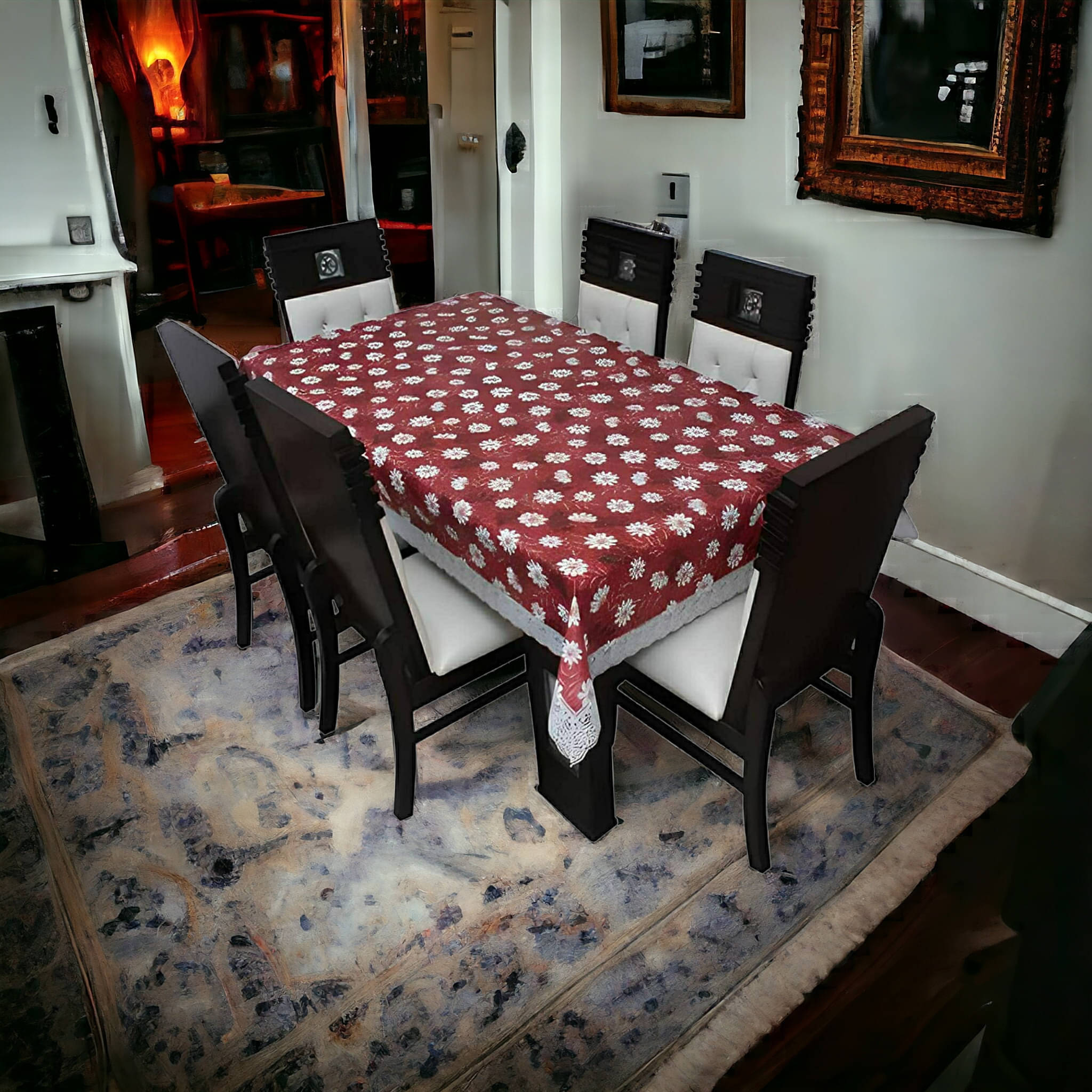 mopak decor Printed Polyester 4 Seater Square Table Cover ( 152 x 102 ) cm Pack of 1 Maroon mopak decor Printed Polyester 4 Seater Square Table Cover ( 152 x 102 ) cm Pack of 1 Maroon