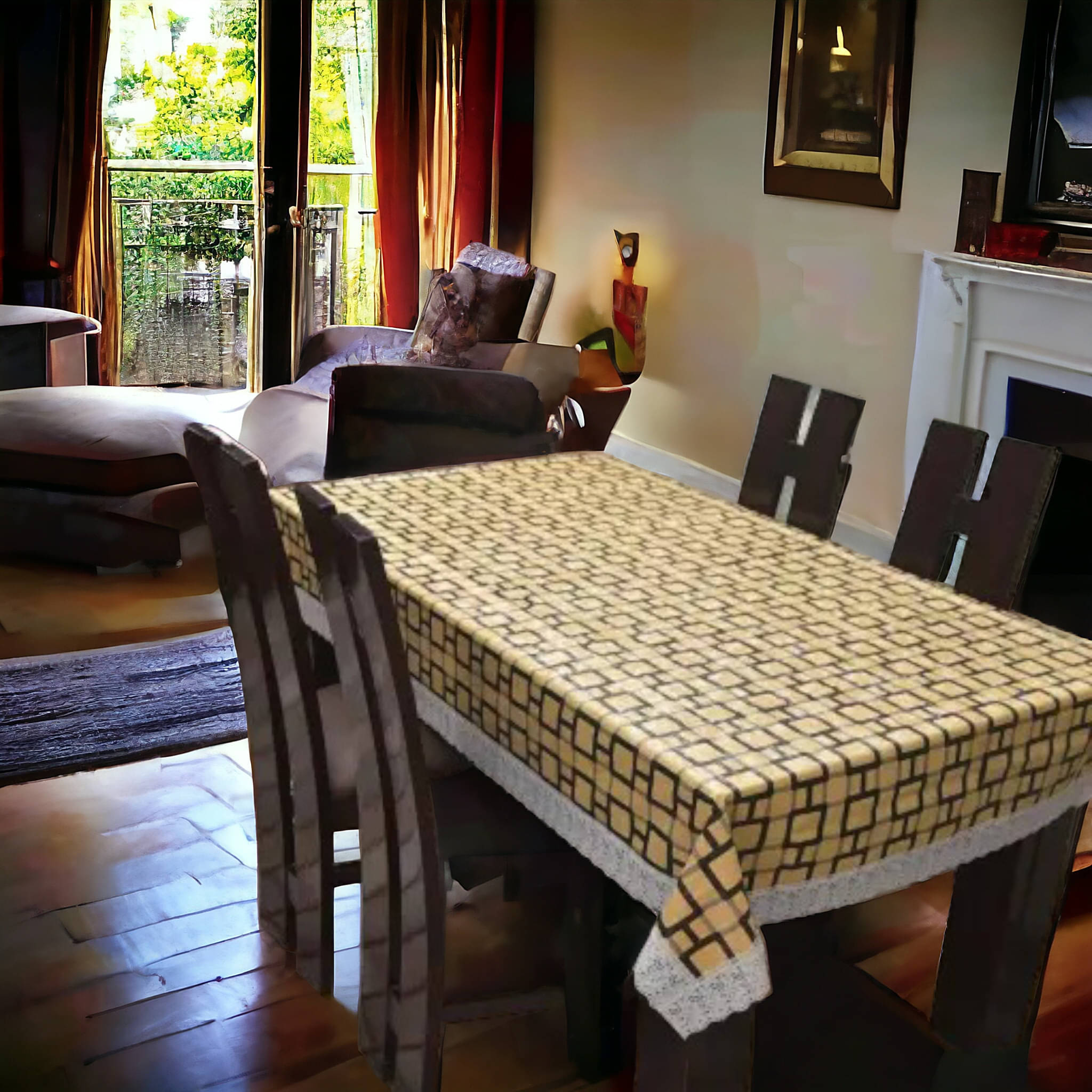     			mopak decor Printed Polyester 6 Seater Rectangle Table Cover ( 229 x 152 ) cm Pack of 1 Brown