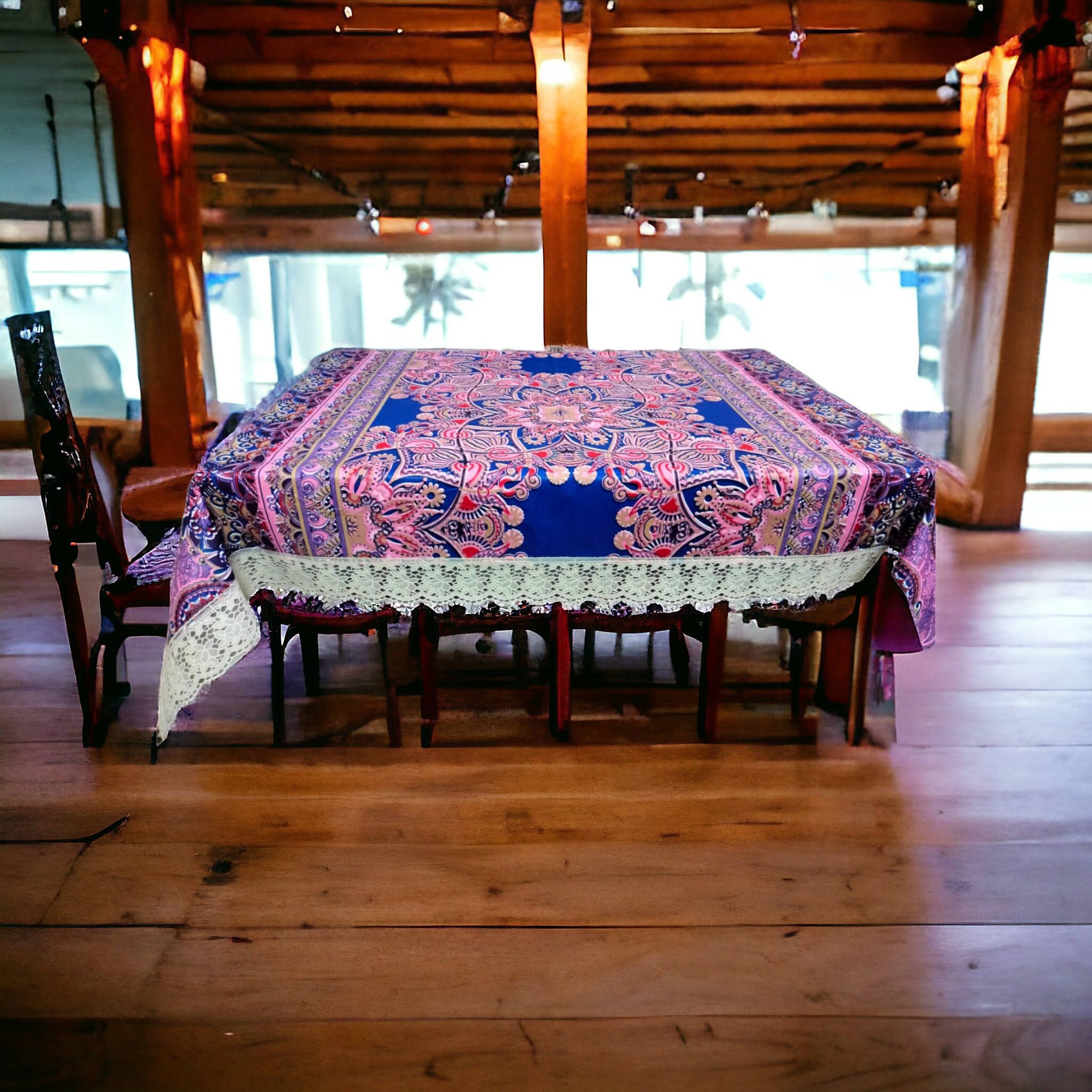     			mopak decor Printed Polyester 6 Seater Rectangle Table Cover ( 229 x 152 ) cm Pack of 1 Pink