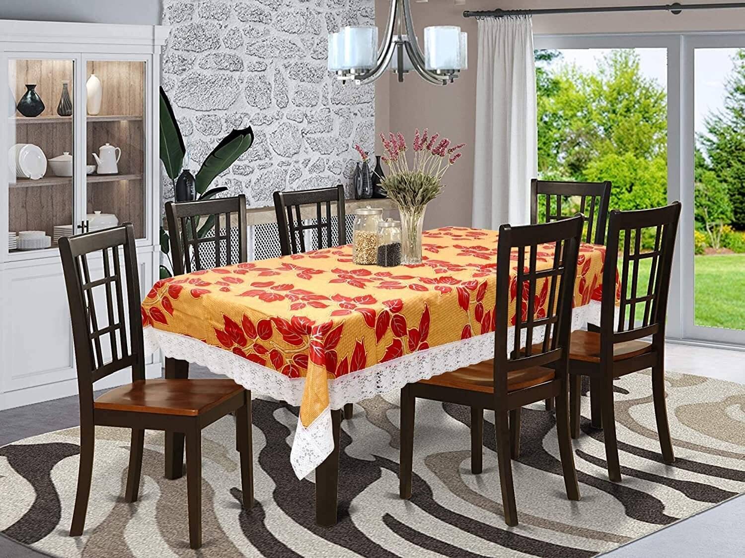 mopak decor Printed Polyester 6 Seater Rectangle Table Cover ( 229 x 152 ) cm Pack of 1 Red mopak decor Printed Polyester 6 Seater Rectangle Table Cover ( 229 x 152 ) cm Pack of 1 Red