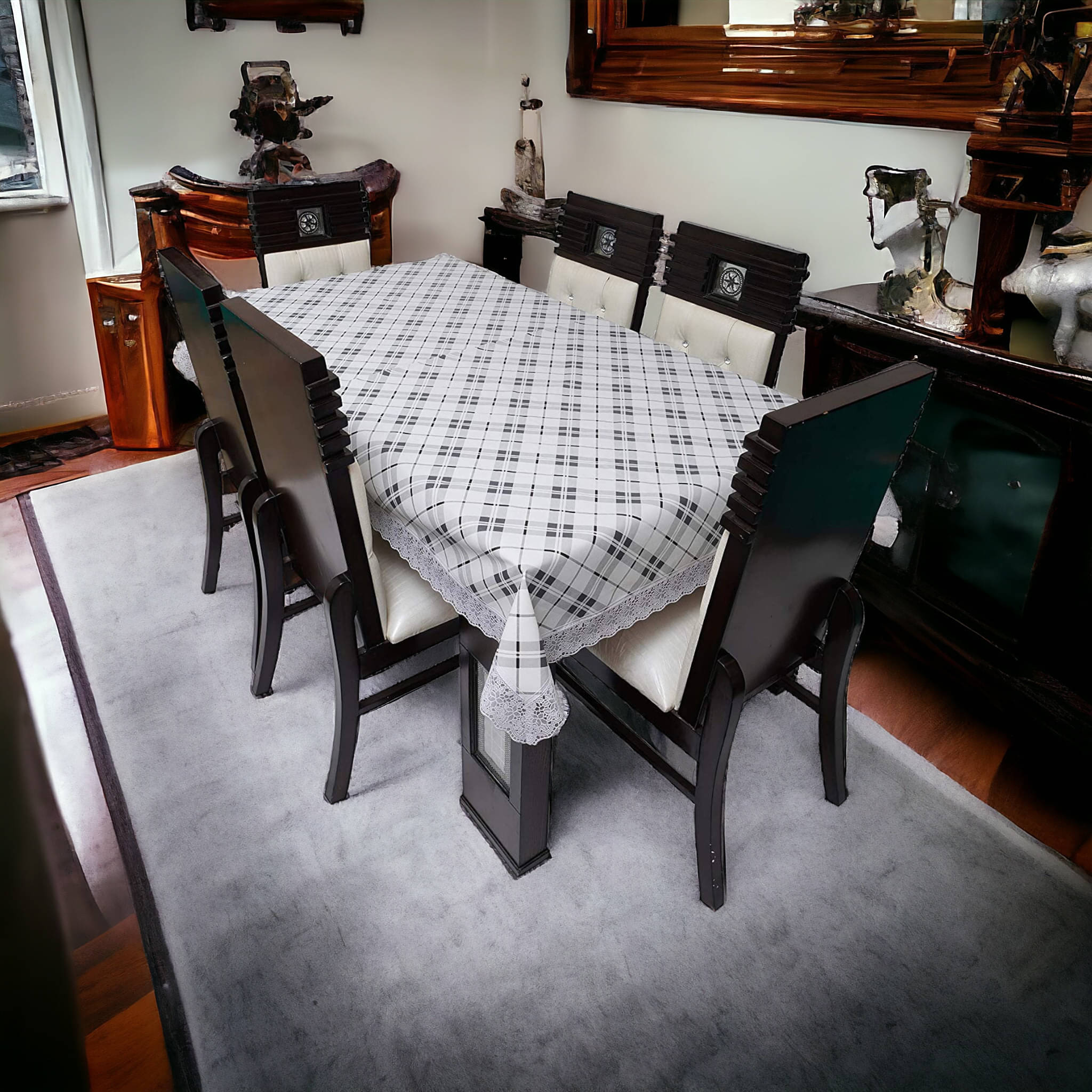 mopak decor Printed Polyester 6 Seater Rectangle Table Cover ( 229 x 152 ) cm Pack of 1 Brown mopak decor Printed Polyester 6 Seater Rectangle Table Cover ( 229 x 152 ) cm Pack of 1 Brown
