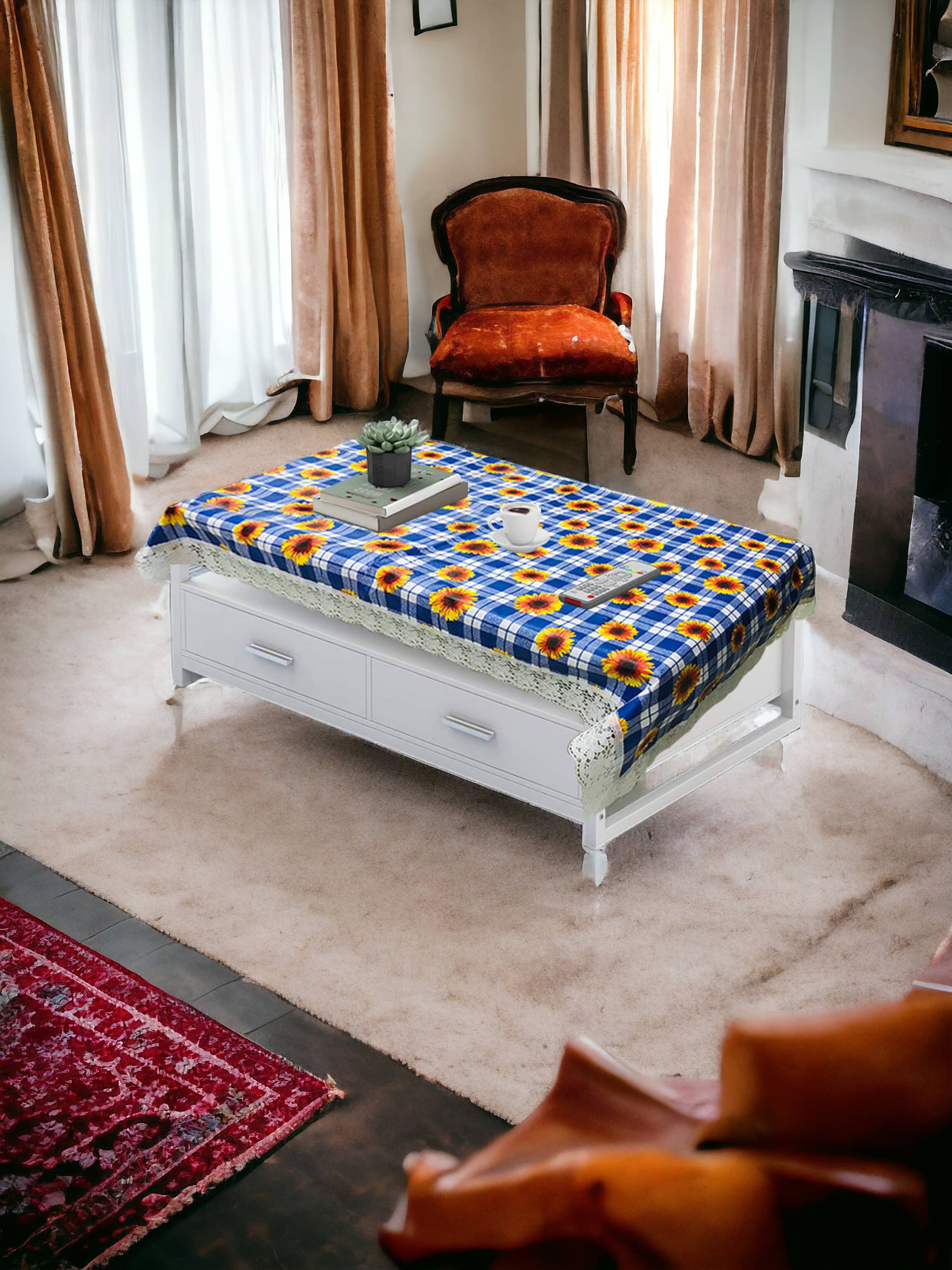     			mopak decor Printed Polyester 6 Seater Rectangle Table Cover ( 229 x 152 ) cm Pack of 1 Blue